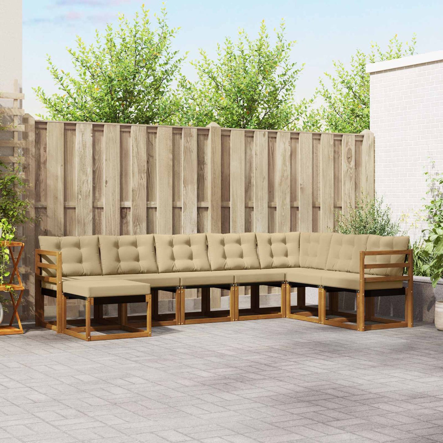 vidaXL Σειρά Καναπέ Εξωτερικού με μαξιλάρι 8 pcs Φυσικό και Μπεζ