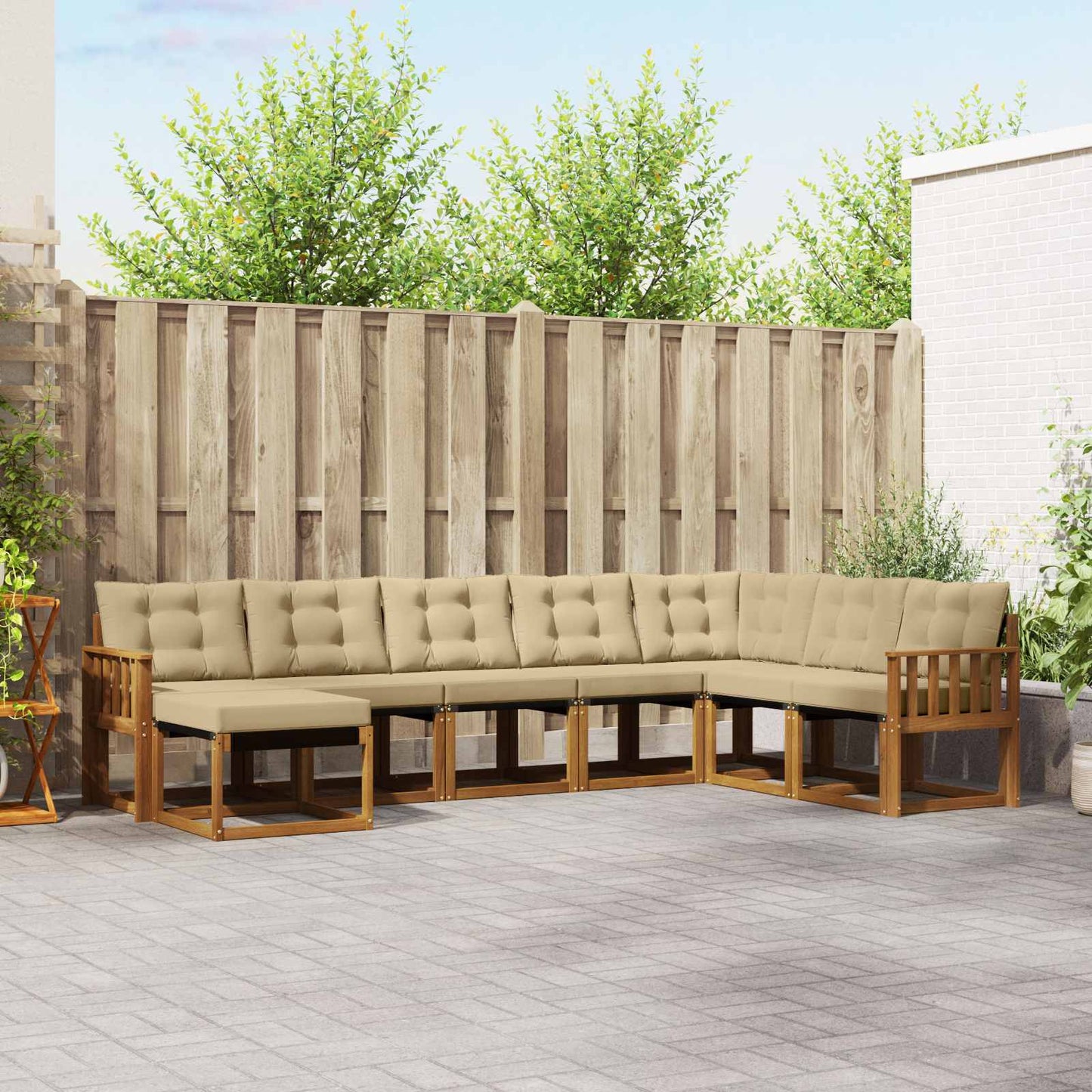 vidaXL Σειρά Καναπέ Εξωτερικού με μαξιλάρι 8 pcs Φυσικό και Μπεζ