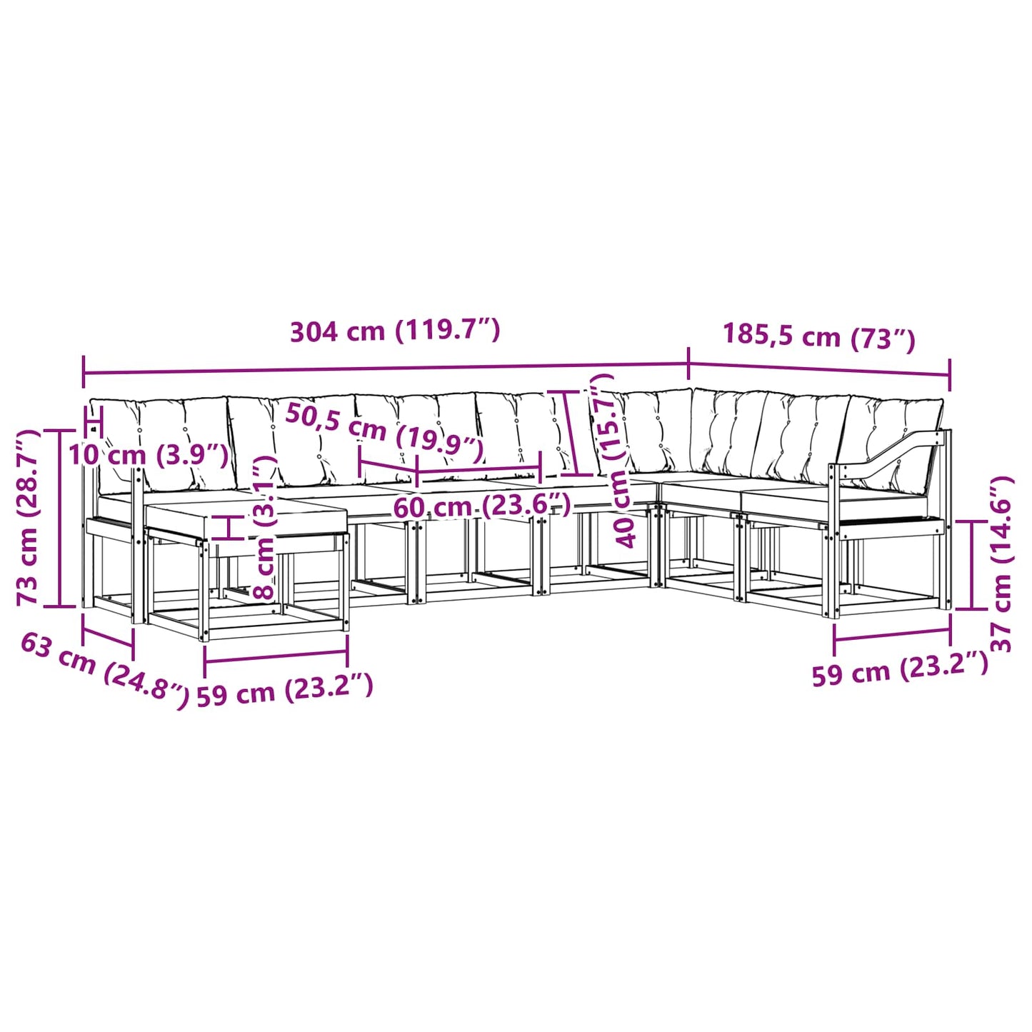 vidaXL Σειρά Καναπέ Εξωτερικού με μαξιλάρι 8 pcs Φυσικό και Μαύρο