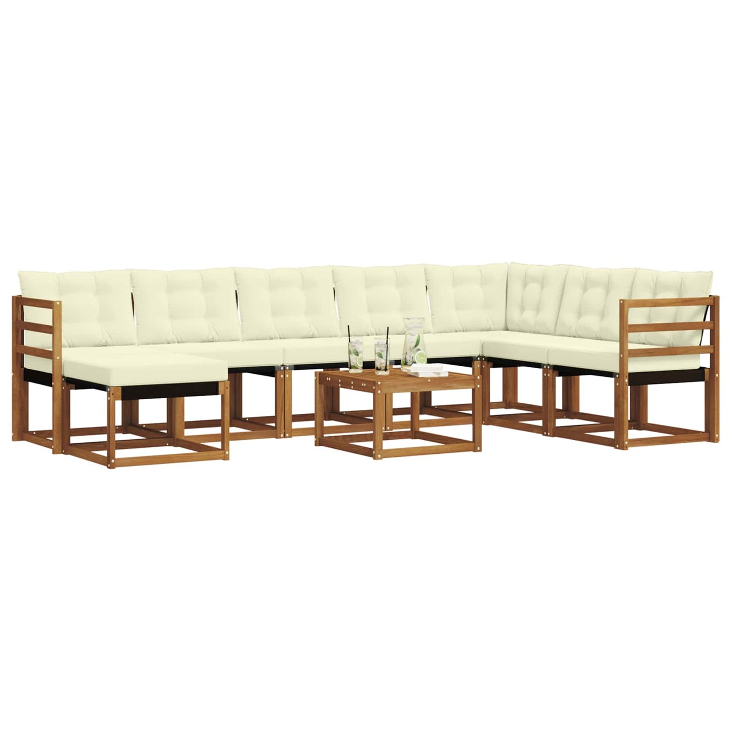 vidaXL Σειρά Καναπέ Εξωτερικού με μαξιλάρι 9 pcs Φυσικό και Κρέμα