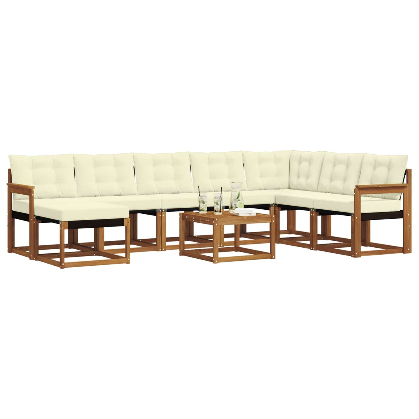 vidaXL Σειρά Καναπέ Εξωτερικού με μαξιλάρι 9 pcs Φυσικό και Κρέμα