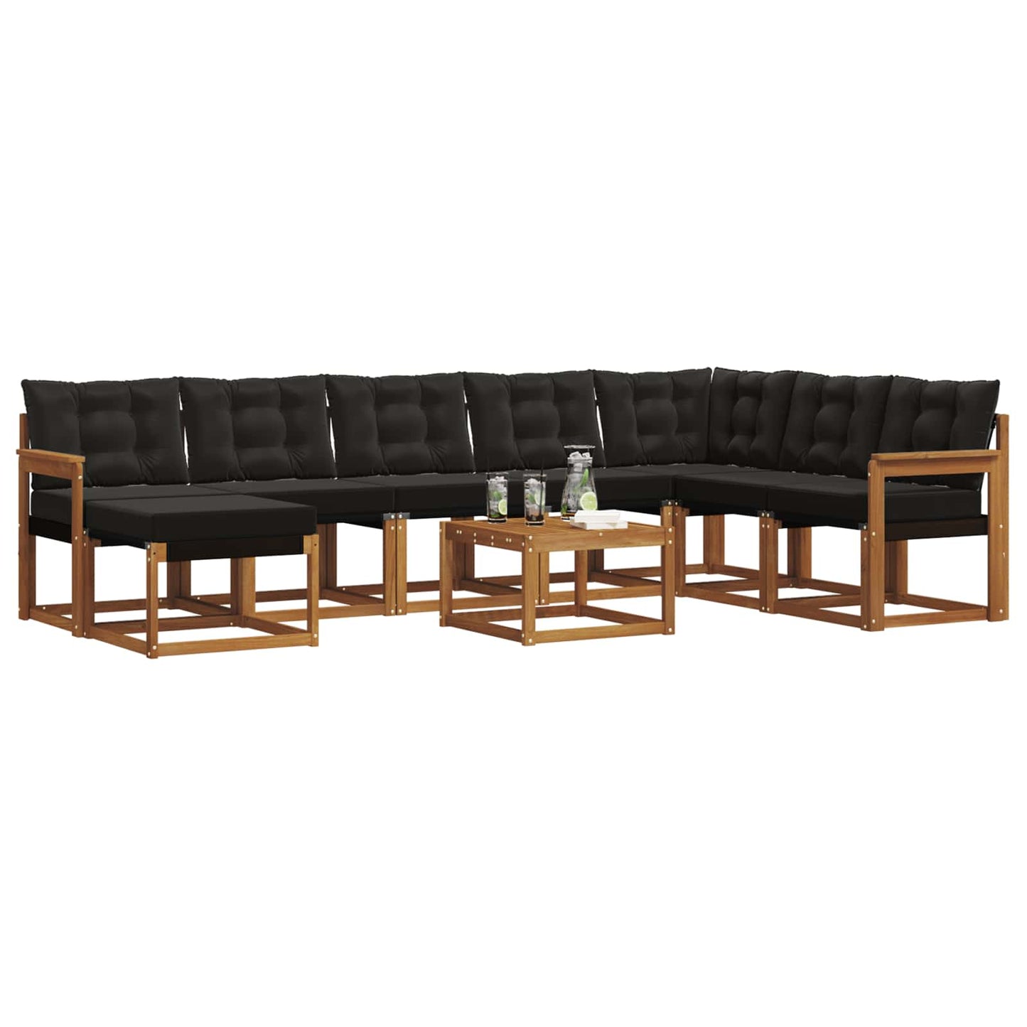 vidaXL Σειρά Καναπέ Εξωτερικού με μαξιλάρι 9 pcs Φυσικό και Μαύρο