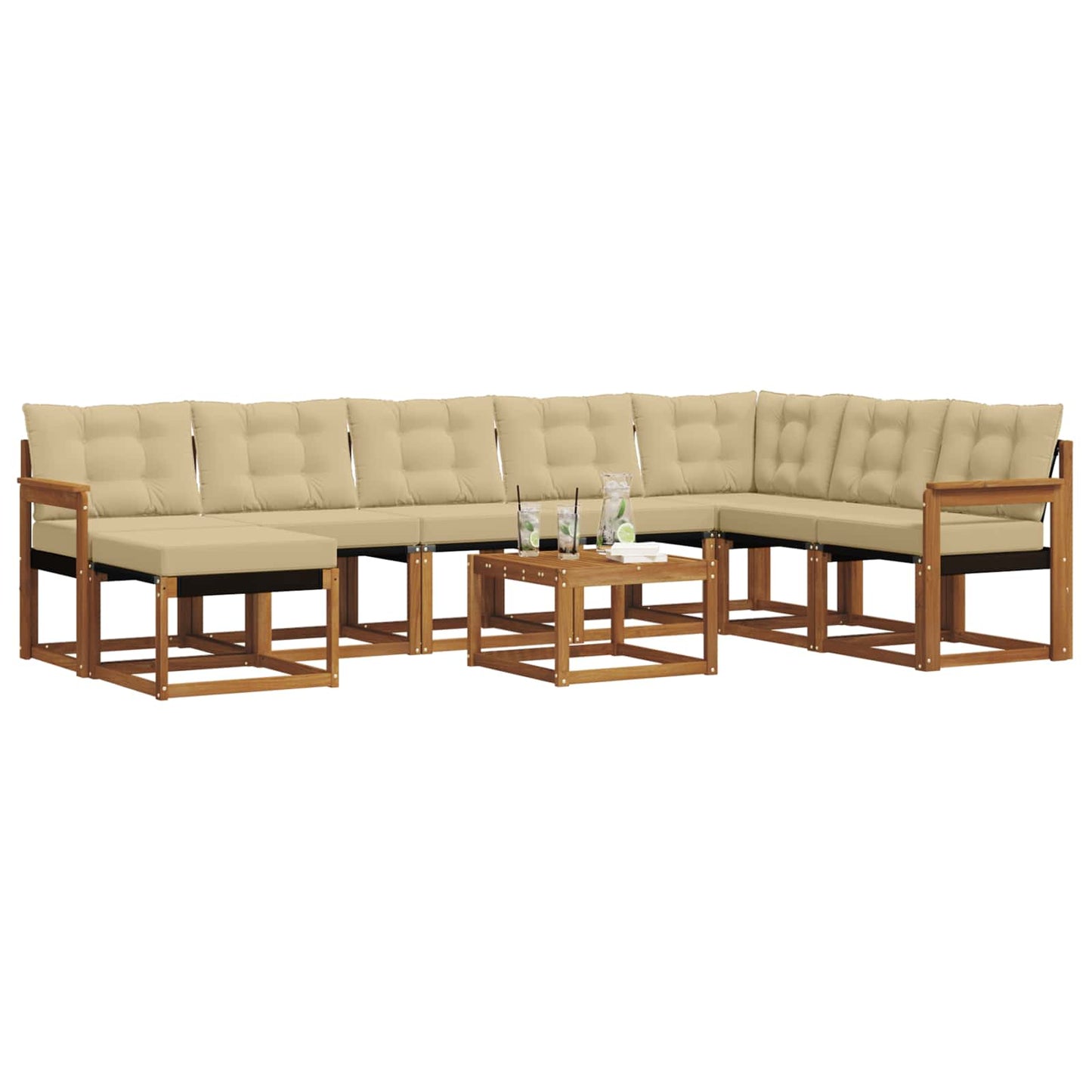 vidaXL Σειρά Καναπέ Εξωτερικού με μαξιλάρι 9 pcs Φυσικό και Μπεζ