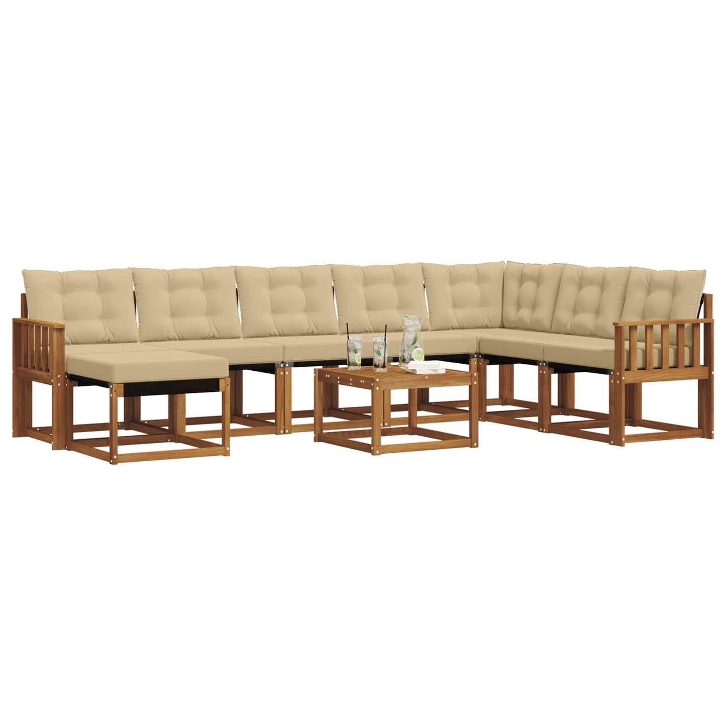 vidaXL Σειρά Καναπέ Εξωτερικού με μαξιλάρι 9 pcs Φυσικό και Μπεζ
