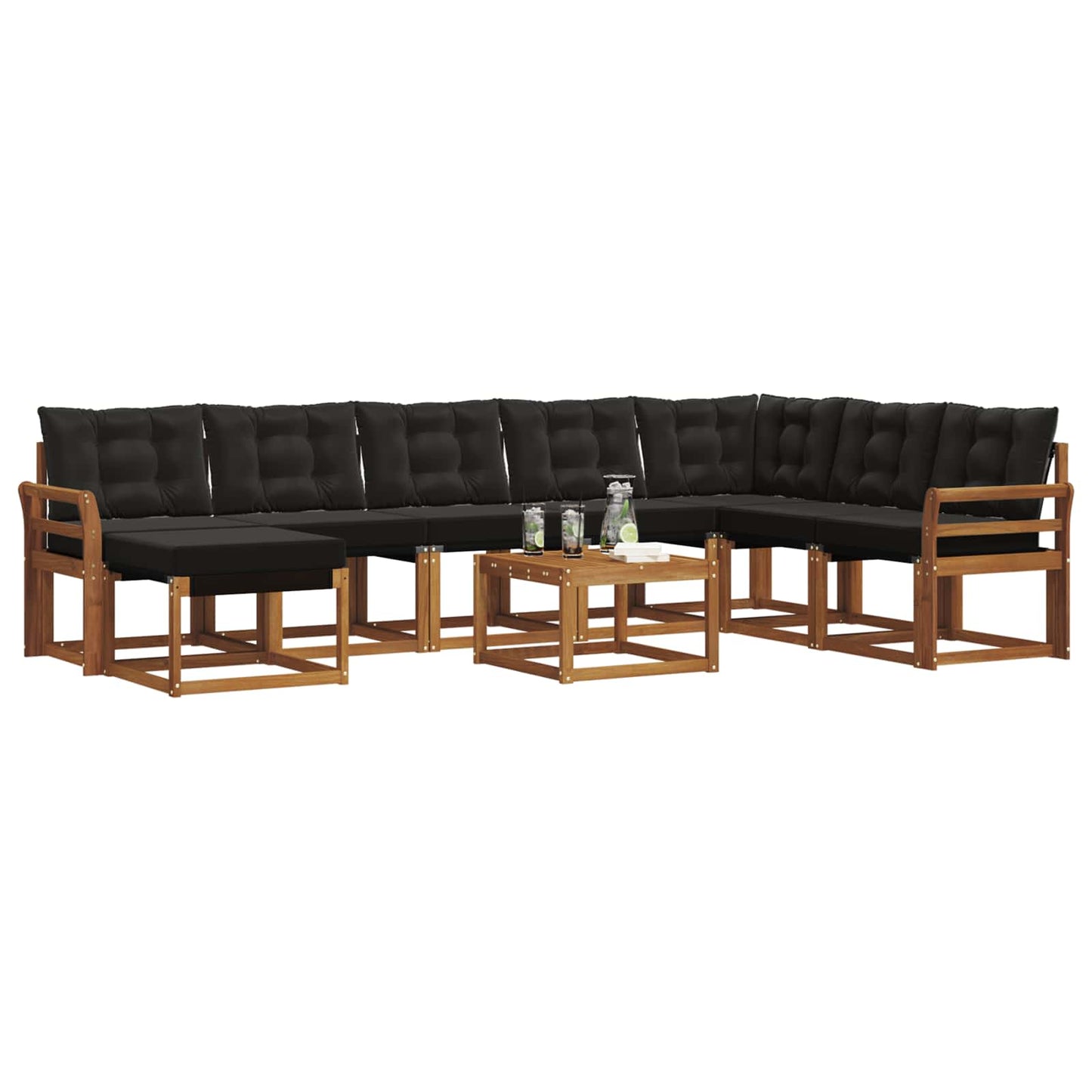 vidaXL Σειρά Καναπέ Εξωτερικού με μαξιλάρι 9 pcs Φυσικό και Μαύρο