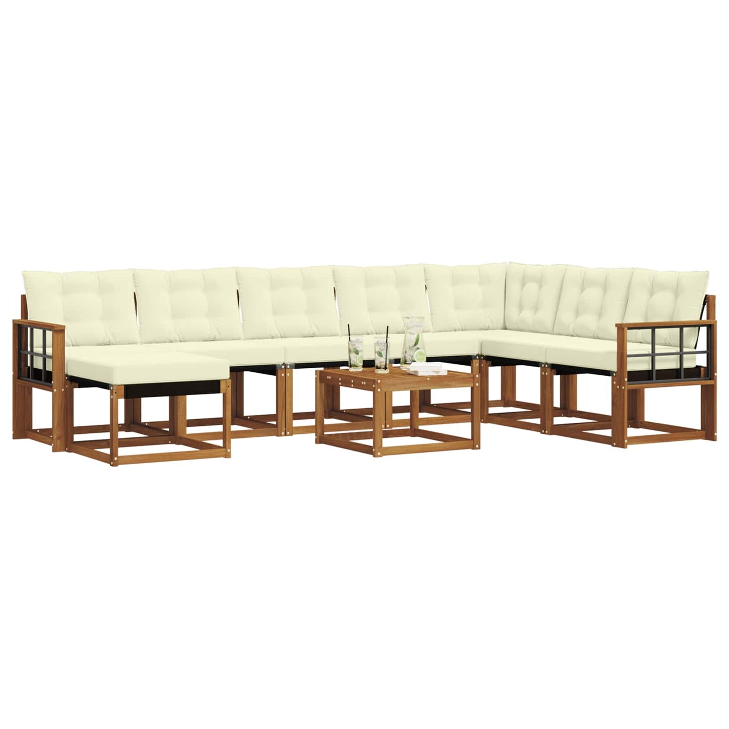 vidaXL Σειρά Καναπέ Εξωτερικού με μαξιλάρι 9 pcs Φυσικό και Κρέμα