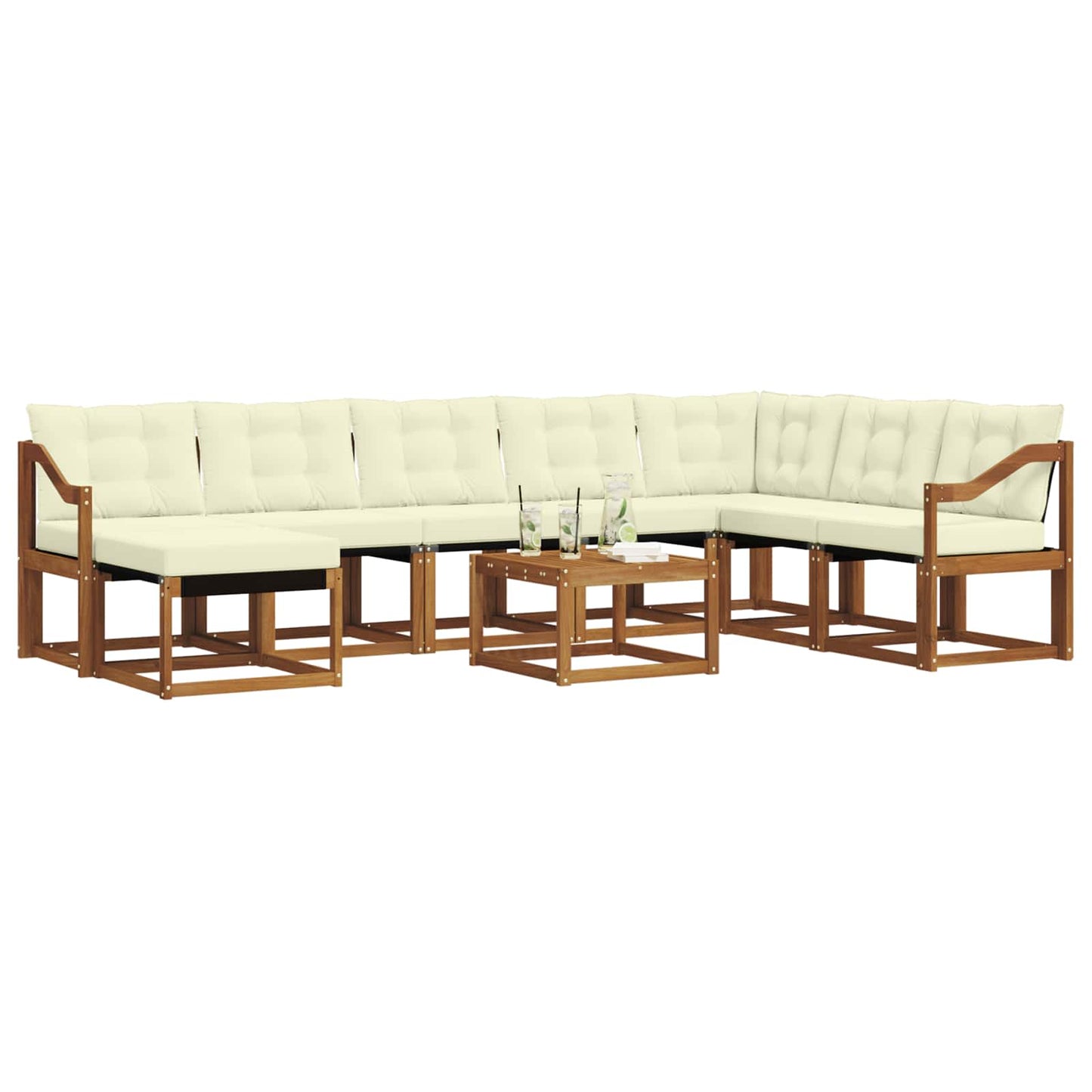 vidaXL Σειρά Καναπέ Εξωτερικού με μαξιλάρι 9 pcs Φυσικό και Κρέμα