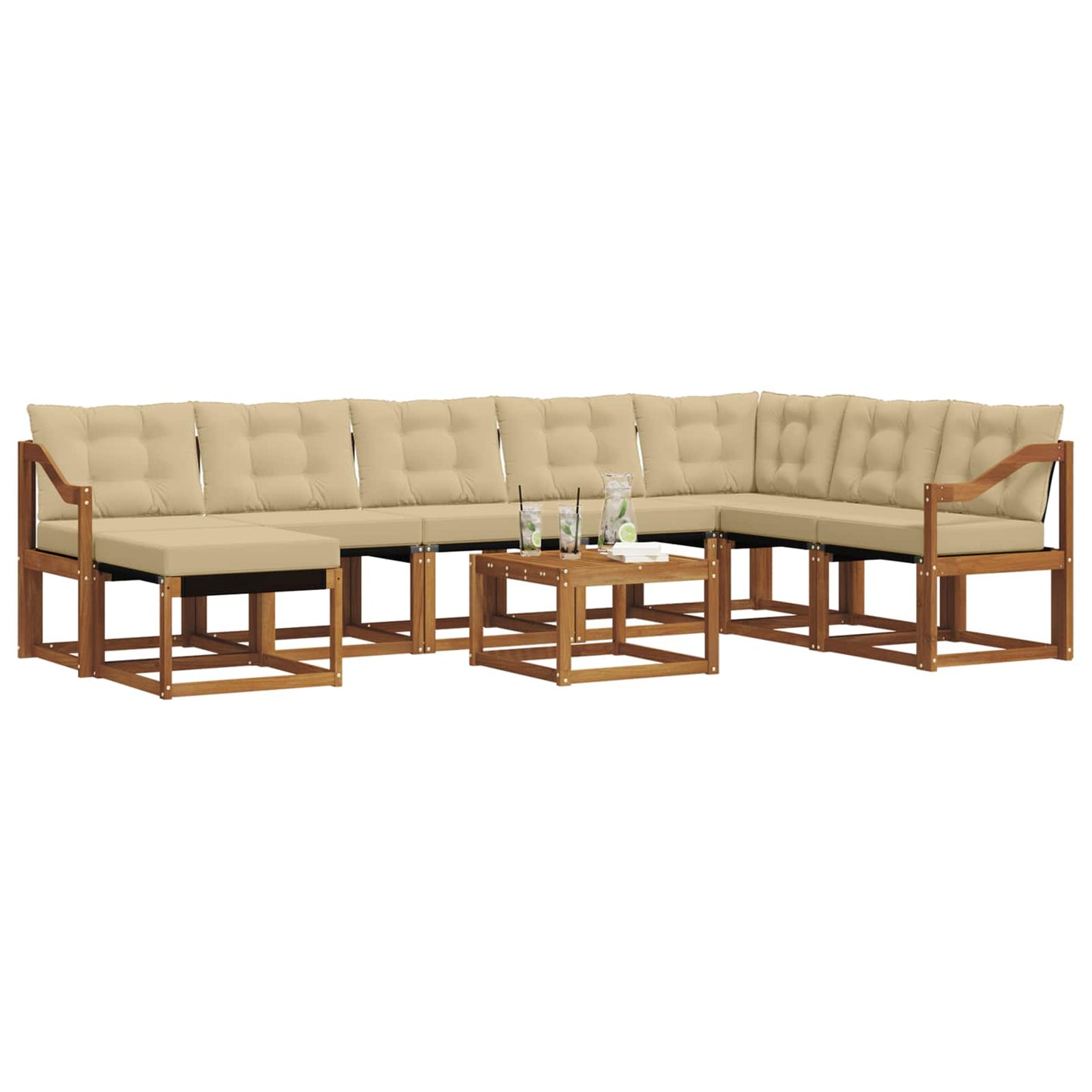 vidaXL Σειρά Καναπέ Εξωτερικού με μαξιλάρι 9 pcs Φυσικό και Μπεζ