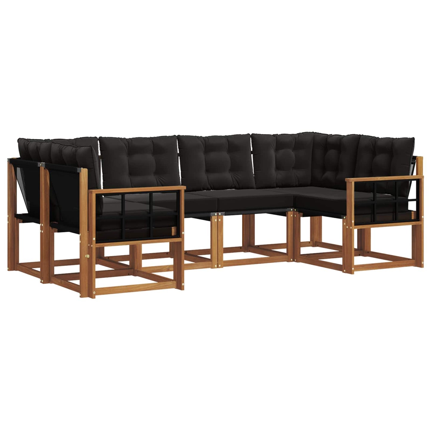 vidaXL Σειρά Καναπέ Εξωτερικού με μαξιλάρι 6 pcs Φυσικό και Μαύρο