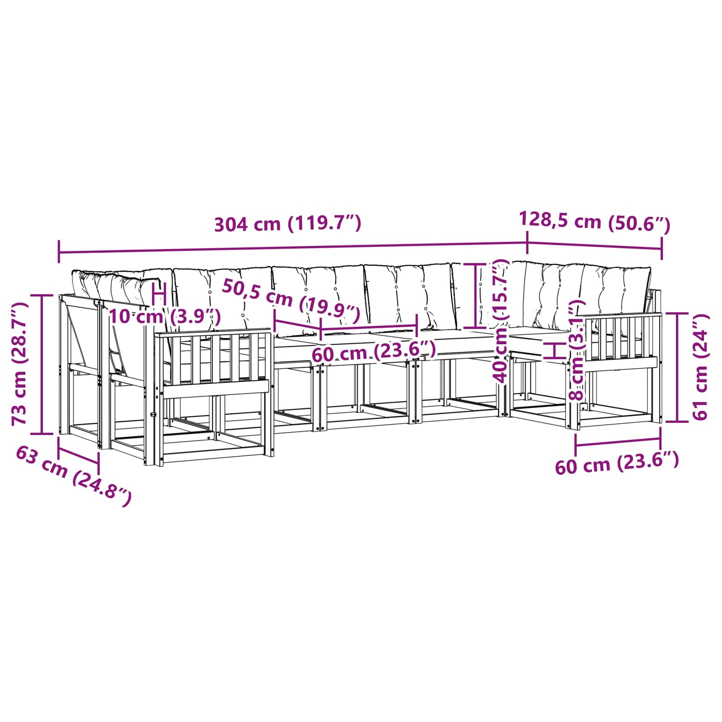 vidaXL Σειρά Καναπέ Εξωτερικού με μαξιλάρι 7 pcs Φυσικό και Μπεζ