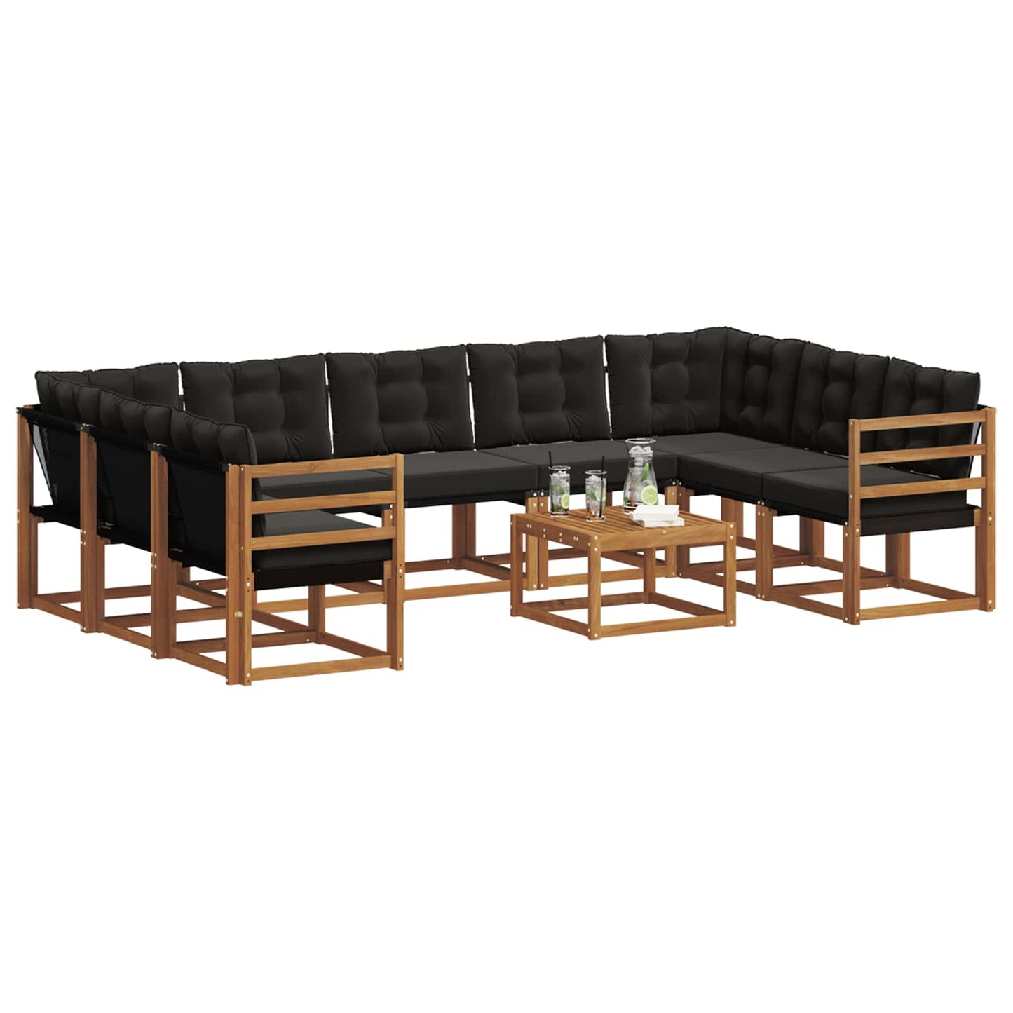 vidaXL Σειρά Καναπέ Εξωτερικού με μαξιλάρι 10 pcs Φυσικό και Μαύρο