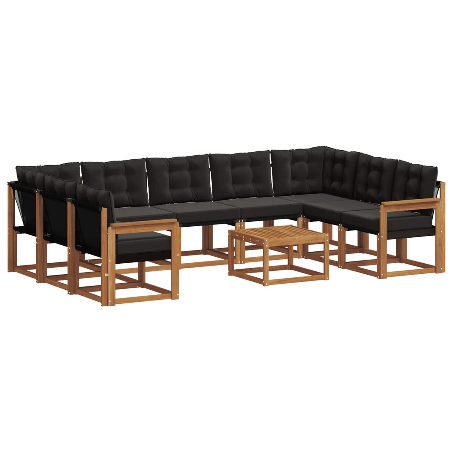 vidaXL Σειρά Καναπέ Εξωτερικού με μαξιλάρι 10 pcs Φυσικό και Μαύρο