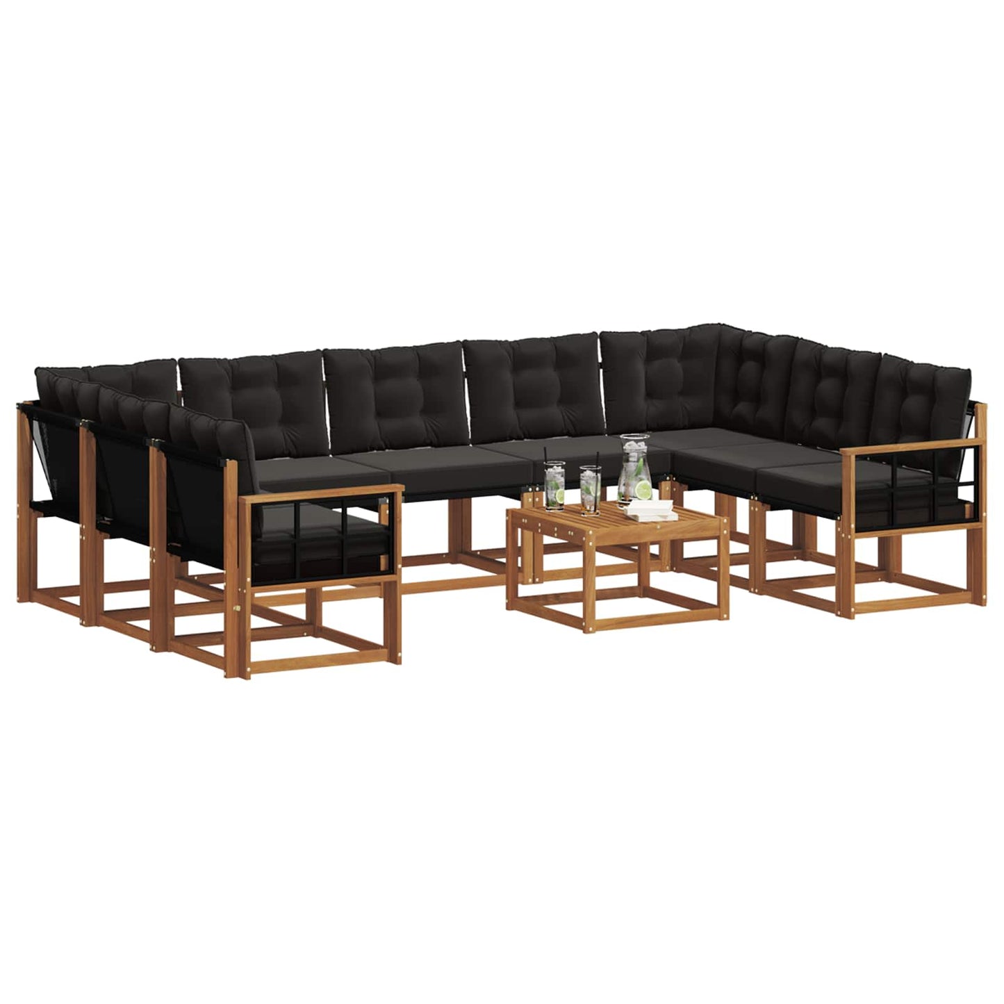 vidaXL Σειρά Καναπέ Εξωτερικού με μαξιλάρι 10 pcs Φυσικό και Μαύρο
