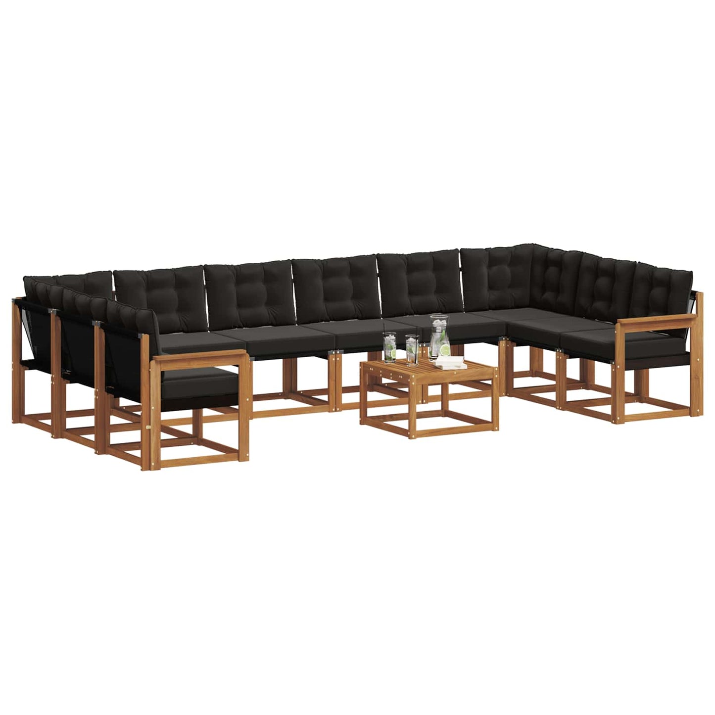 vidaXL Σειρά Καναπέ Εξωτερικού με μαξιλάρι 11 pcs Φυσικό και Μαύρο