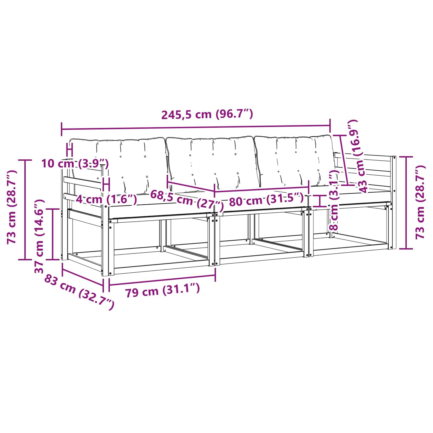 vidaXL Σειρά Καναπέ Εξωτερικού με μαξιλάρι 3 pcs Φυσικό και Κρέμα