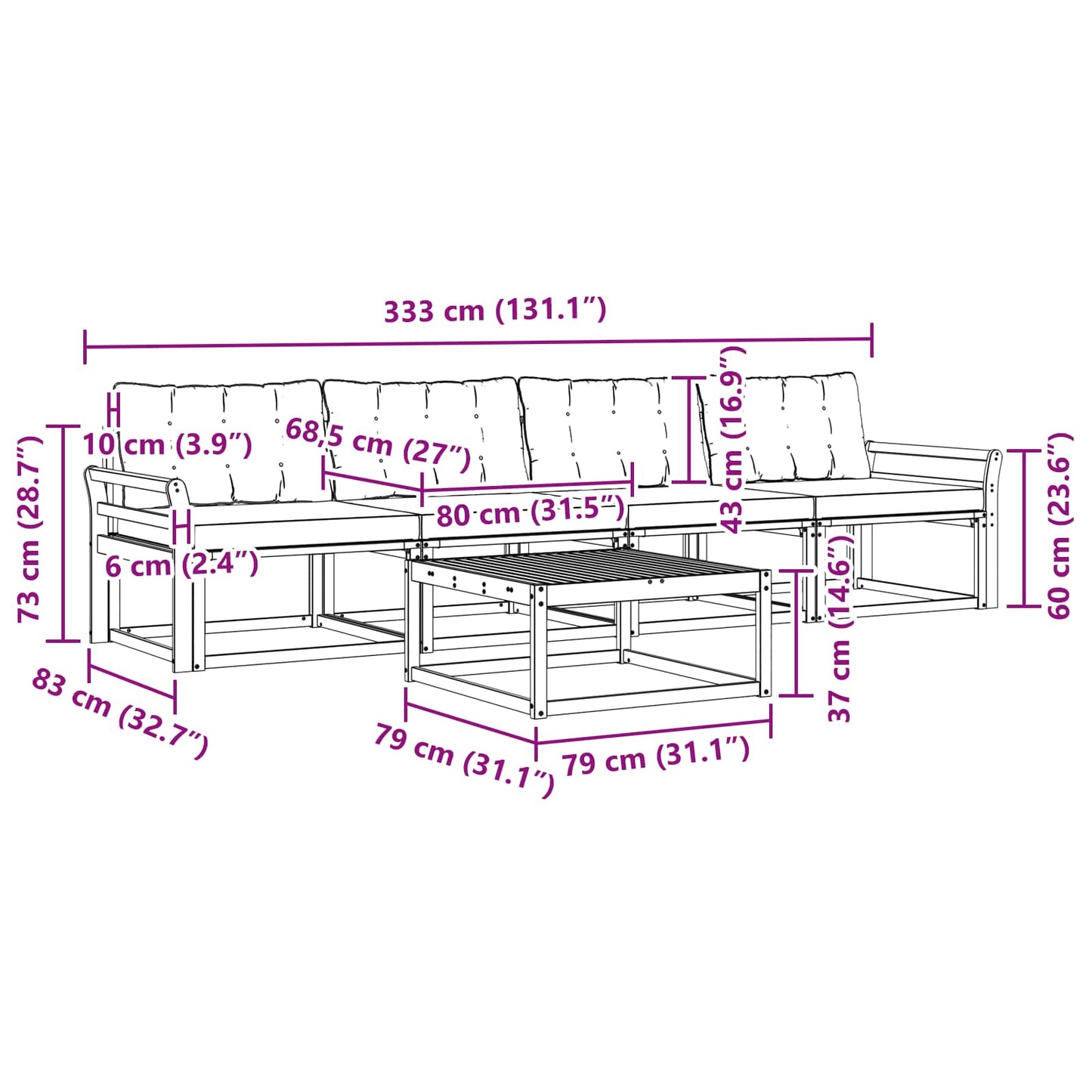 vidaXL Σειρά Καναπέ Εξωτερικού με μαξιλάρι 5 pcs Φυσικό και Κρέμα