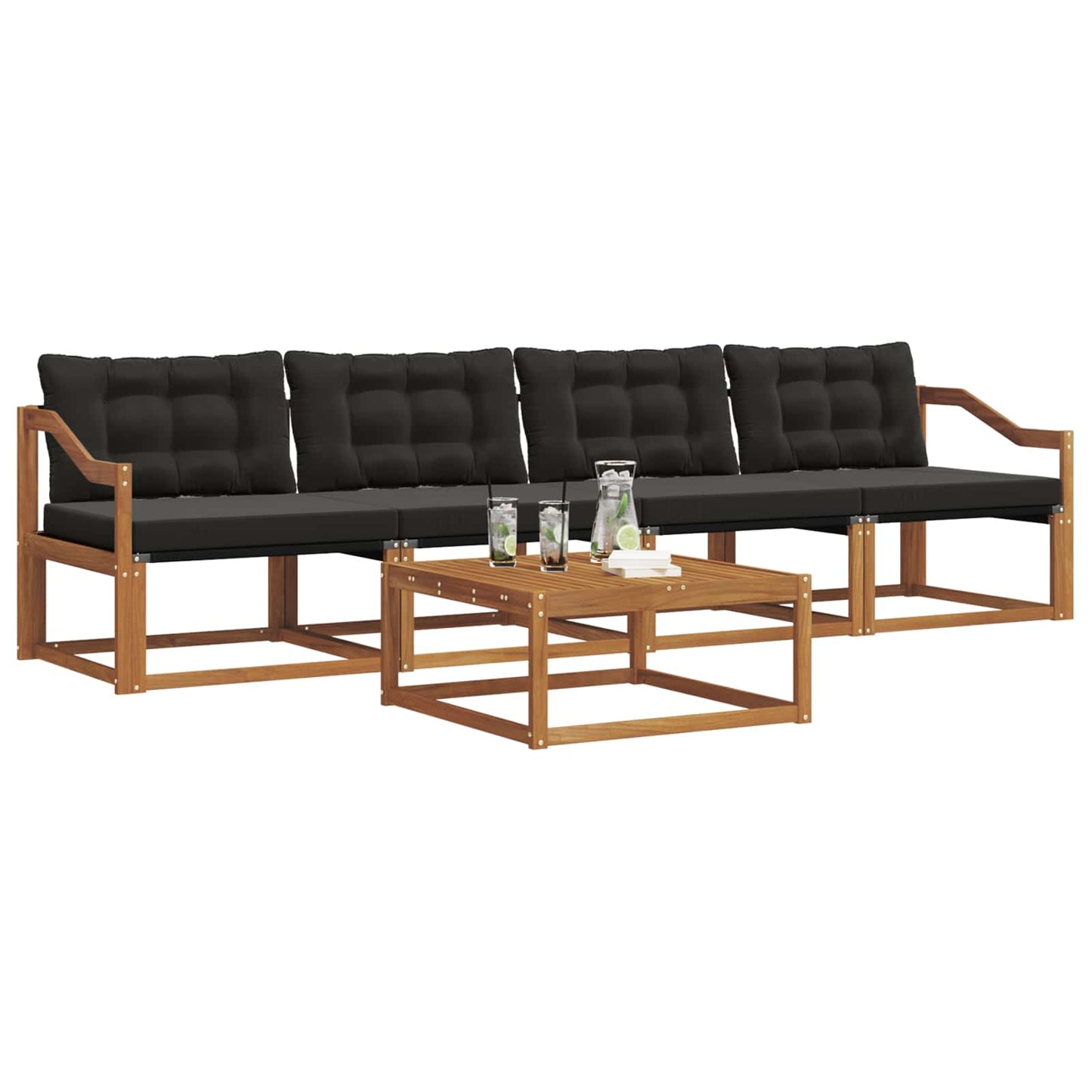 vidaXL Σειρά Καναπέ Εξωτερικού με μαξιλάρι 5 pcs Φυσικό και Μαύρο