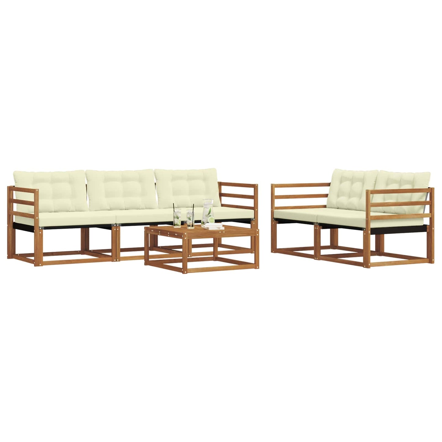 vidaXL Σειρά Καναπέ Εξωτερικού με μαξιλάρι 6 pcs Φυσικό και Κρέμα