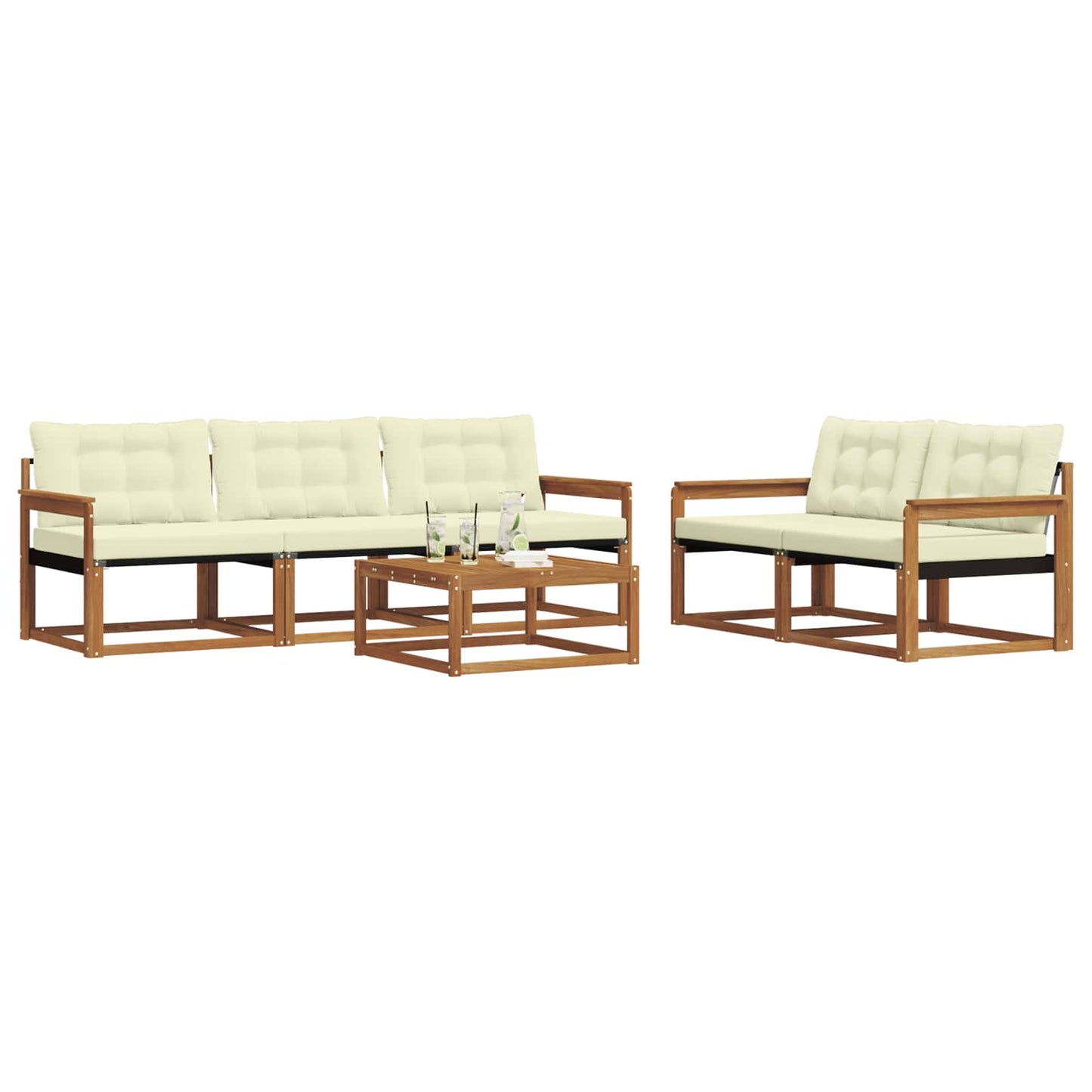 vidaXL Σειρά Καναπέ Εξωτερικού με μαξιλάρι 6 pcs Φυσικό και Κρέμα