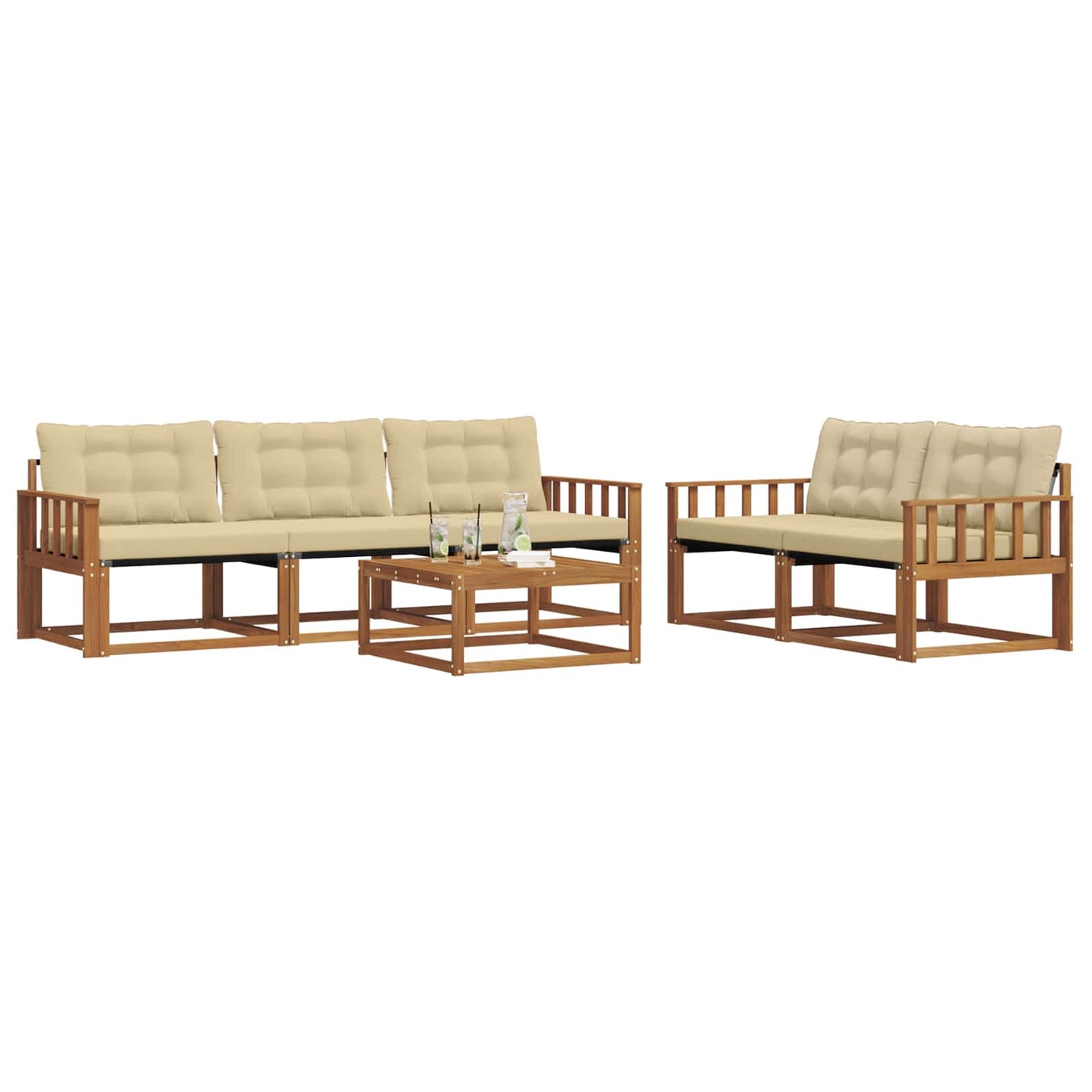 vidaXL Σειρά Καναπέ Εξωτερικού με μαξιλάρι 6 pcs Φυσικό και Μπεζ