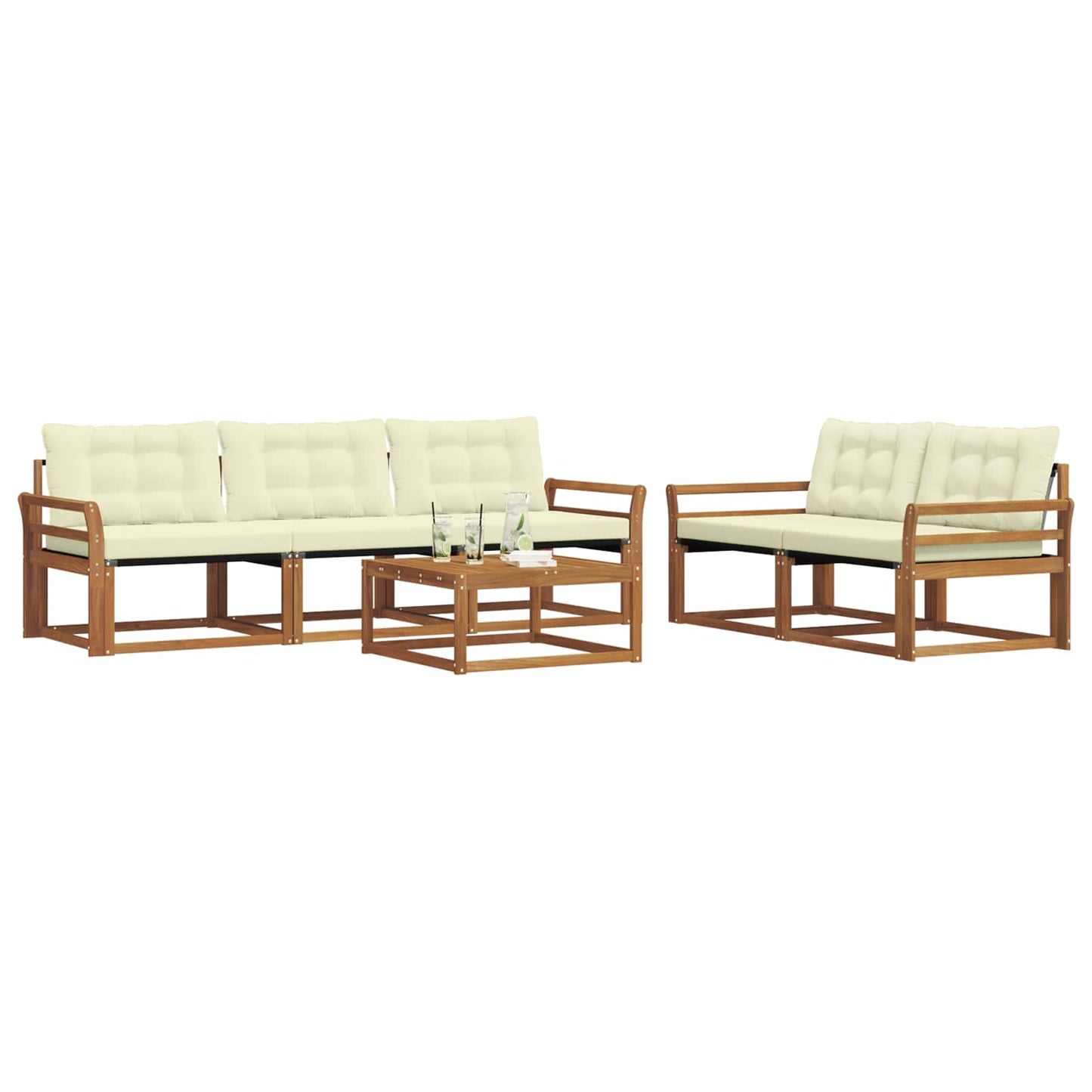vidaXL Σειρά Καναπέ Εξωτερικού με μαξιλάρι 6 pcs Φυσικό και Κρέμα