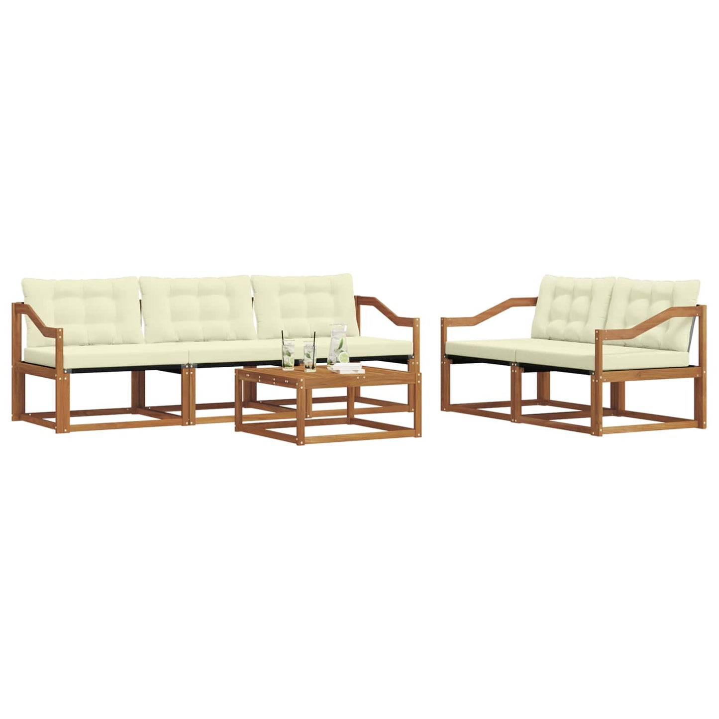 vidaXL Σειρά Καναπέ Εξωτερικού με μαξιλάρι 6 pcs Φυσικό και Κρέμα