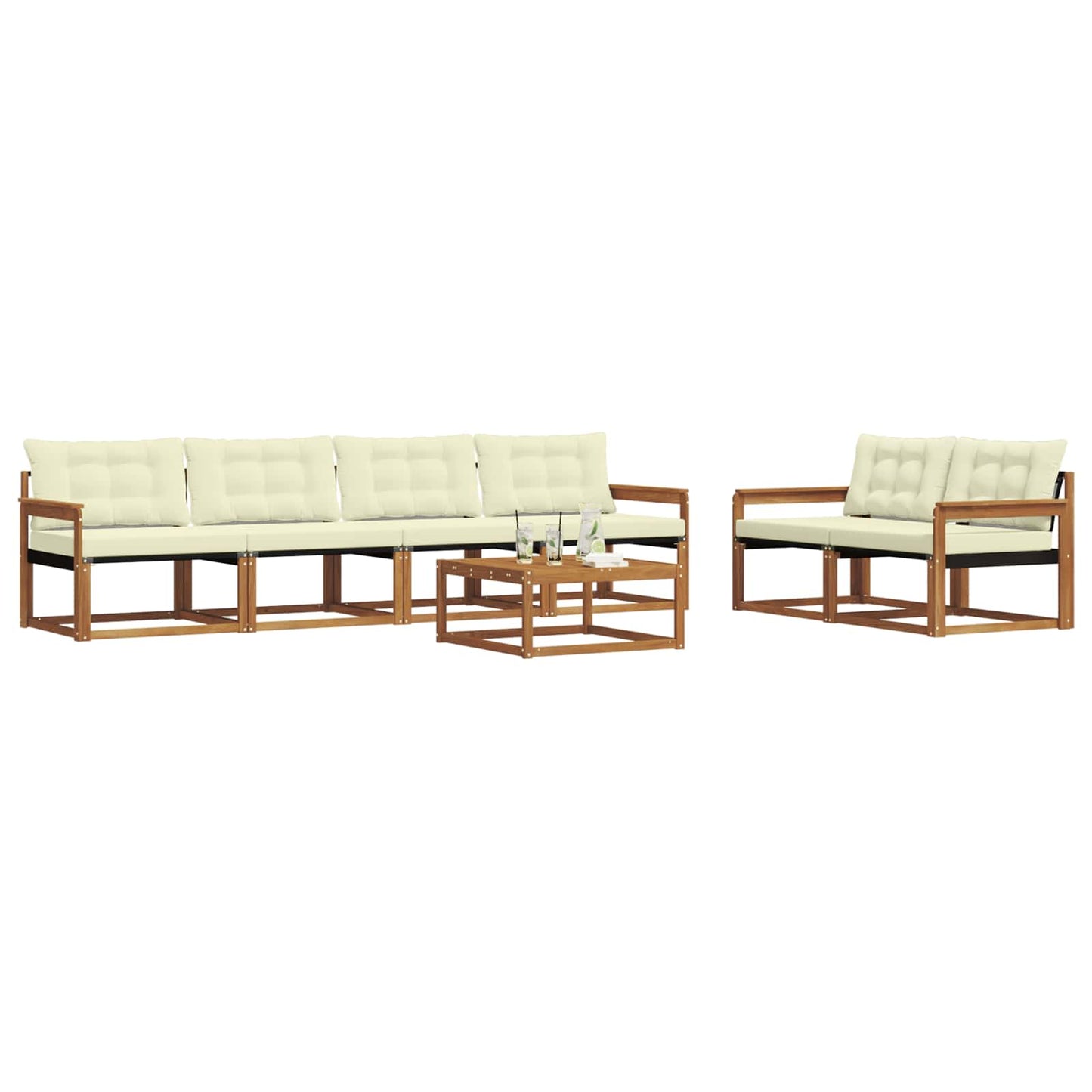 vidaXL Σειρά Καναπέ Εξωτερικού με μαξιλάρι 7 pcs Φυσικό και Κρέμα