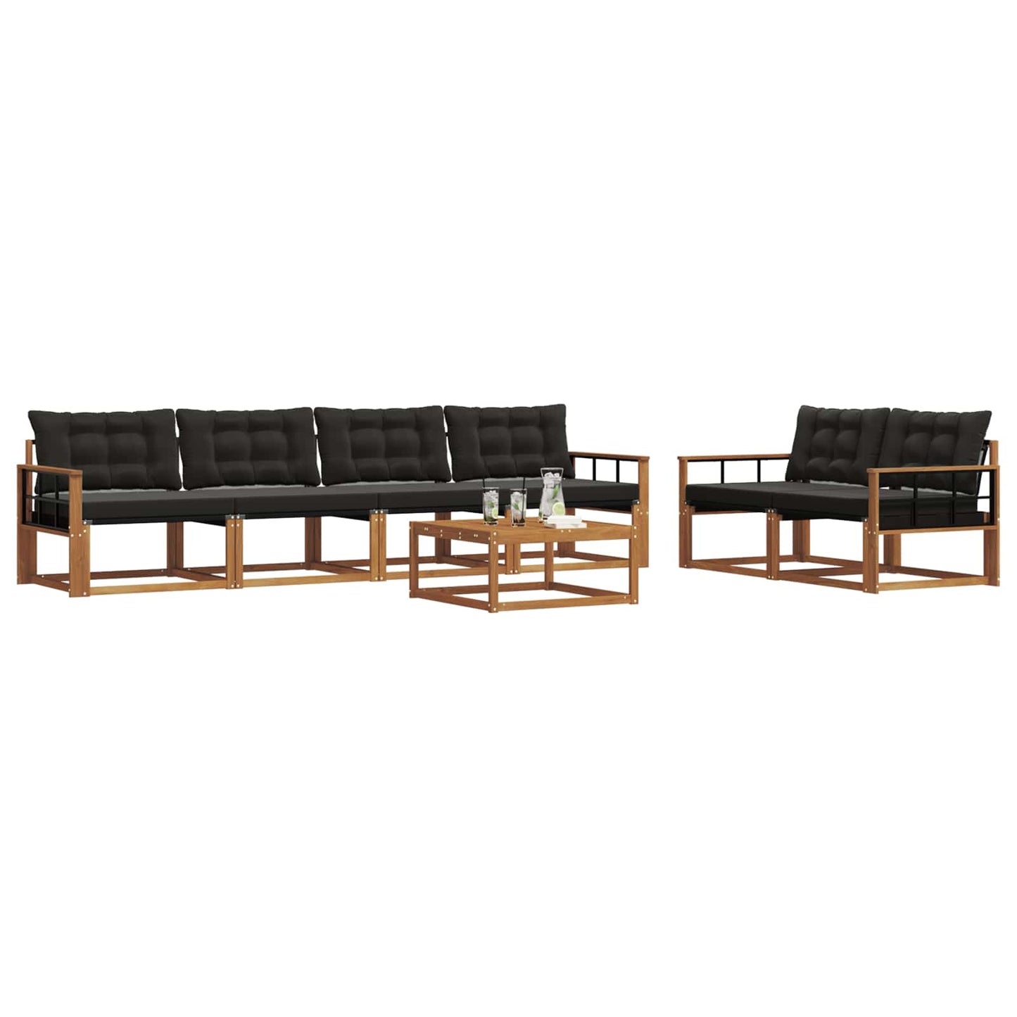 vidaXL Σειρά Καναπέ Εξωτερικού με μαξιλάρι 7 pcs Φυσικό και Μαύρο