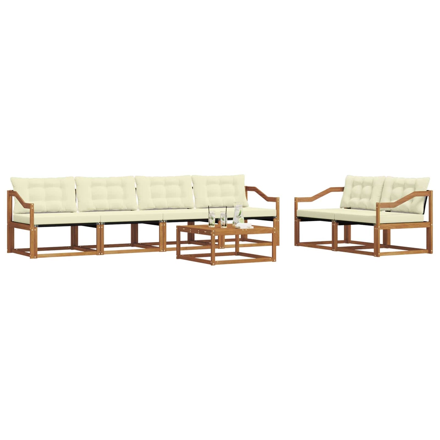 vidaXL Σειρά Καναπέ Εξωτερικού με μαξιλάρι 7 pcs Φυσικό και Κρέμα