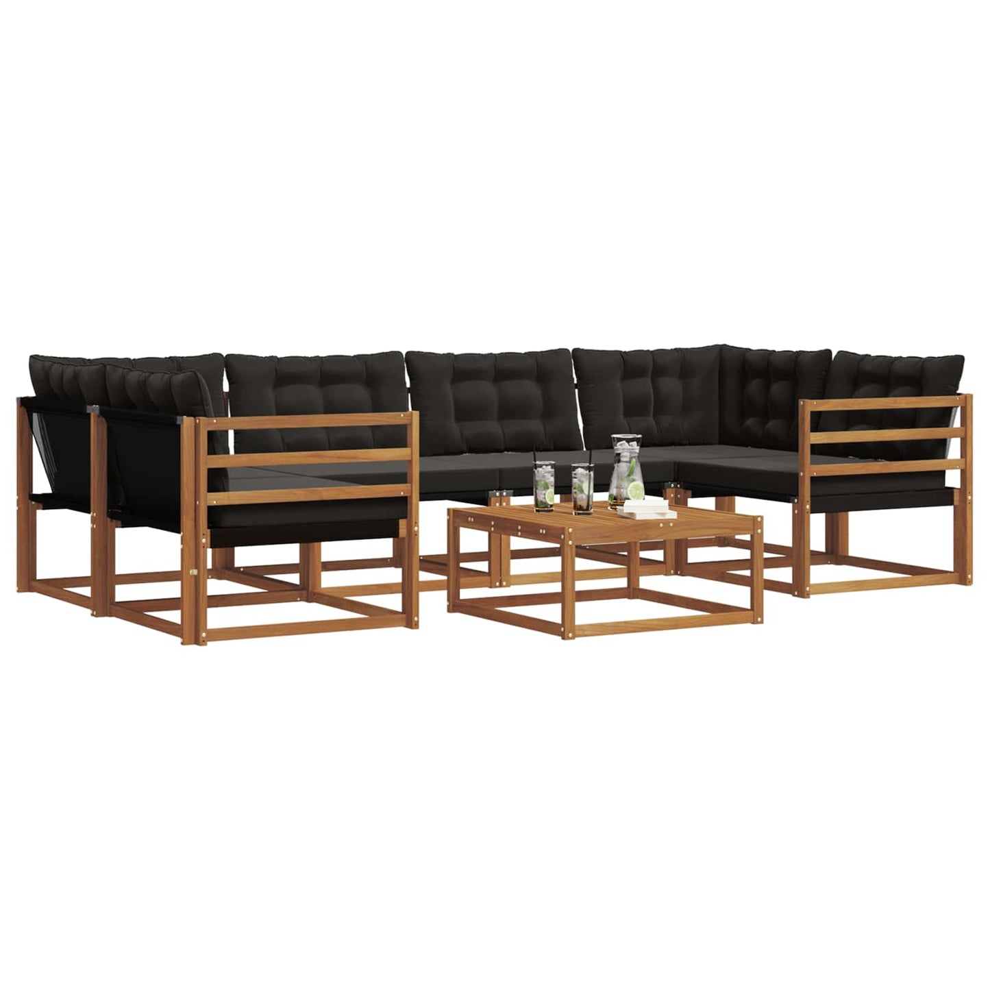 vidaXL Σειρά Καναπέ Εξωτερικού με μαξιλάρι 7 pcs Φυσικό και Μαύρο