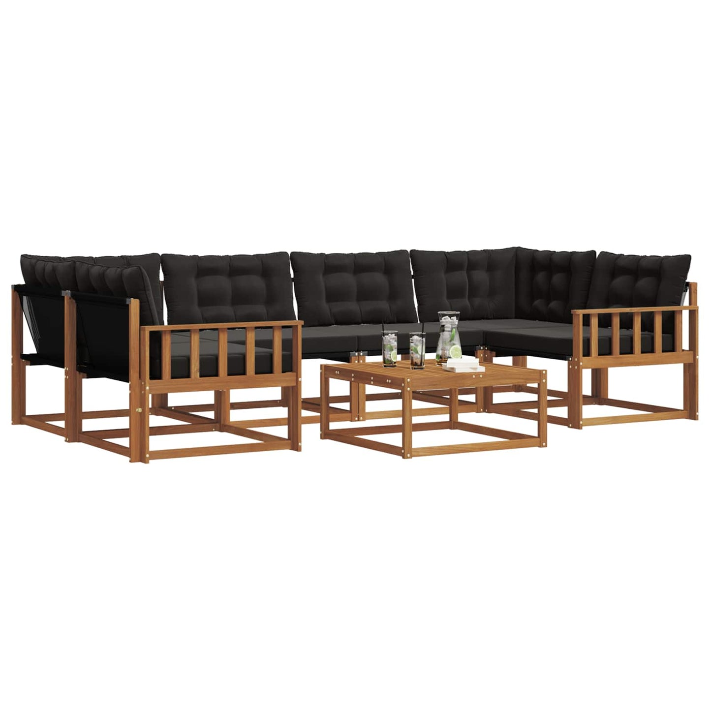 vidaXL Σειρά Καναπέ Εξωτερικού με μαξιλάρι 7 pcs Φυσικό και Μαύρο