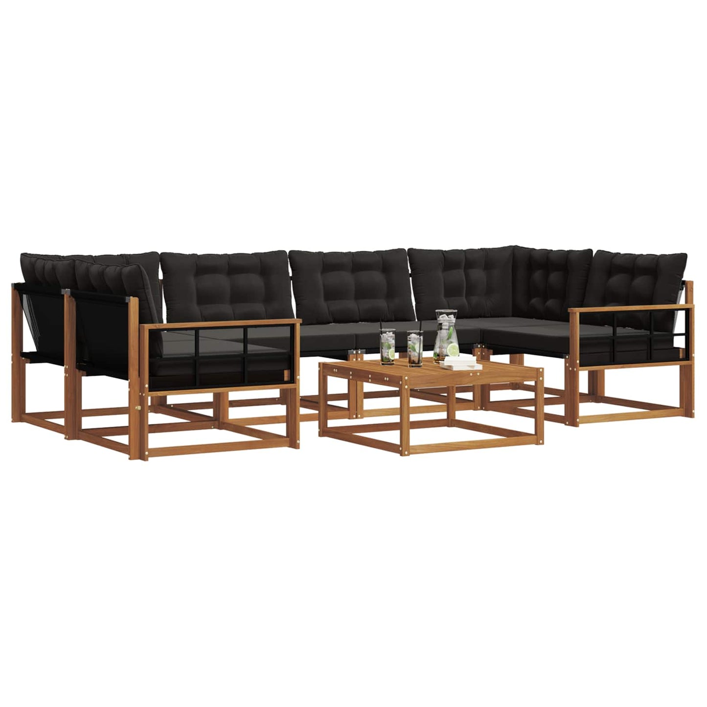 vidaXL Σειρά Καναπέ Εξωτερικού με μαξιλάρι 7 pcs Φυσικό και Μαύρο