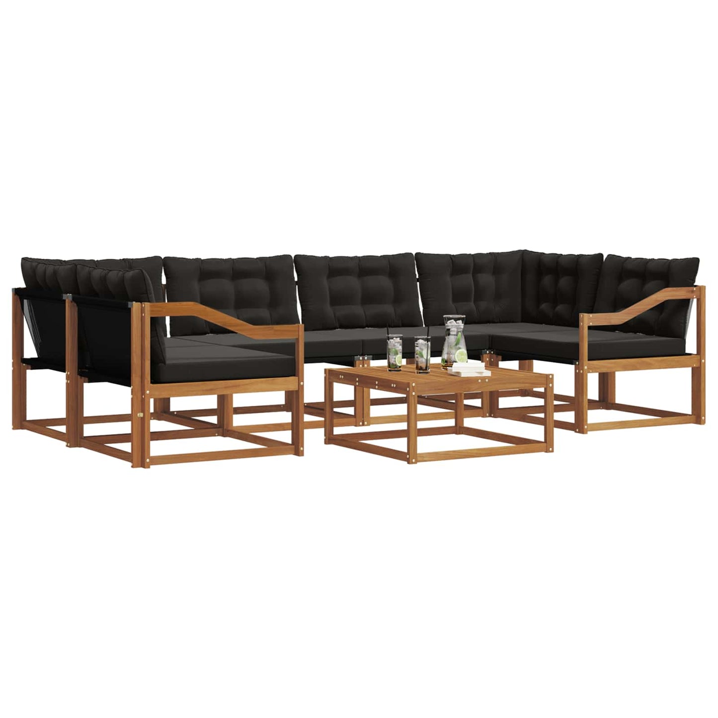vidaXL Σειρά Καναπέ Εξωτερικού με μαξιλάρι 7 pcs Φυσικό και Μαύρο