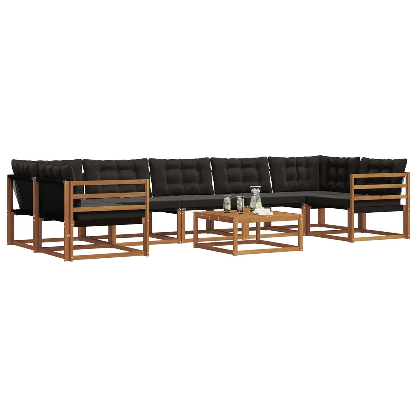 vidaXL Σειρά Καναπέ Εξωτερικού με μαξιλάρι 8 pcs Φυσικό και Μαύρο