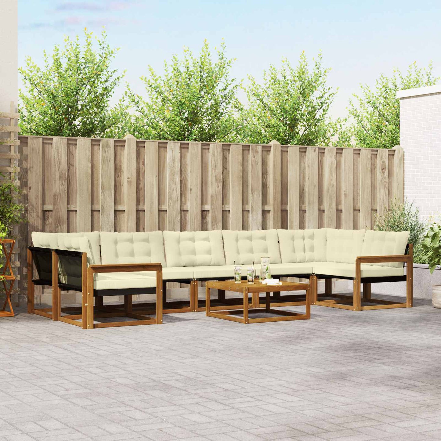 vidaXL Σειρά Καναπέ Εξωτερικού με μαξιλάρι 8 pcs Φυσικό και Κρέμα