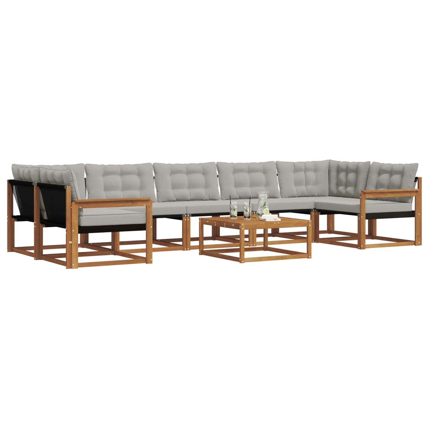vidaXL Σειρά Καναπέ Εξωτερικού 8 pcs Φυσικό και Ανοιχτό Γκρι