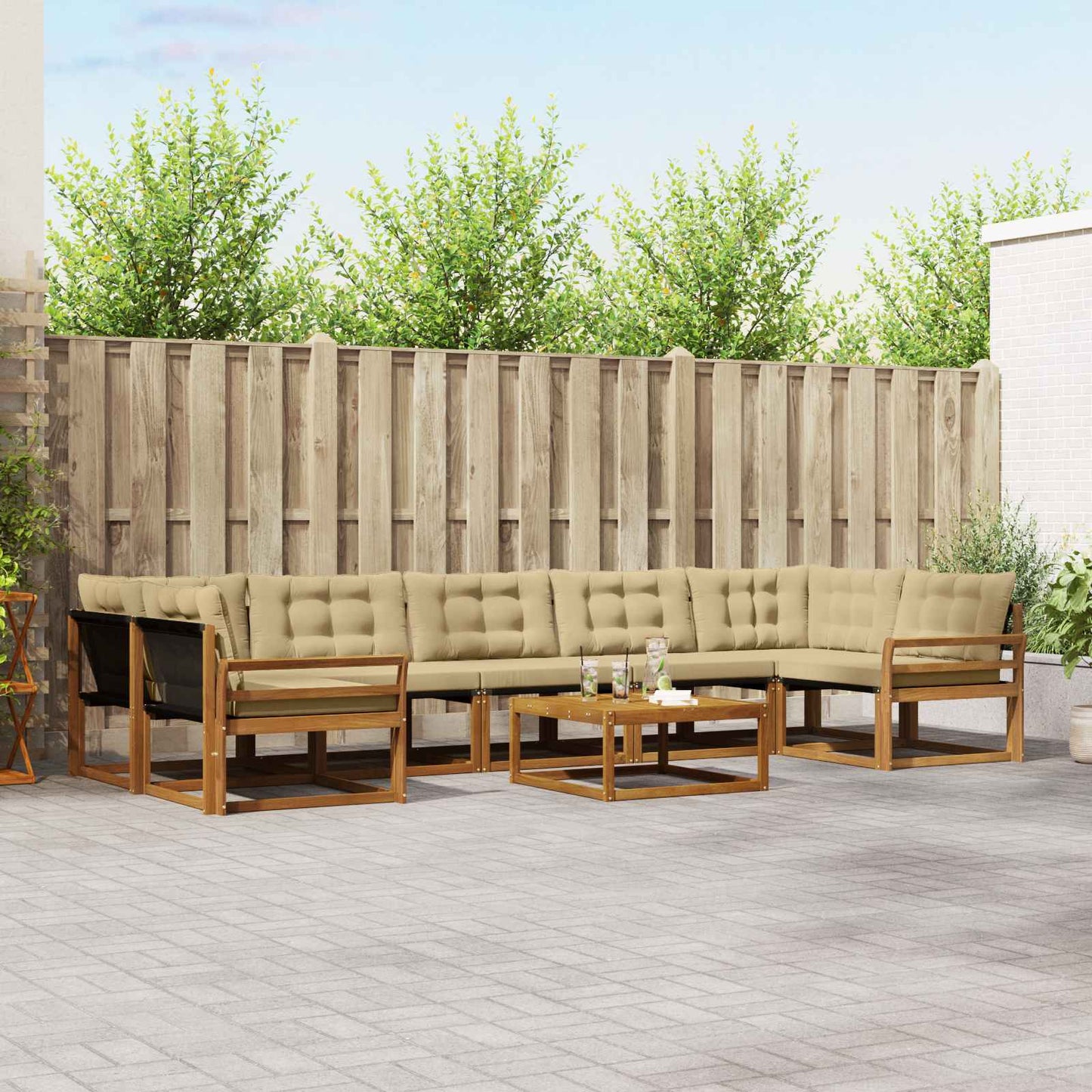 vidaXL Σειρά Καναπέ Εξωτερικού με μαξιλάρι 8 pcs Φυσικό και Μπεζ