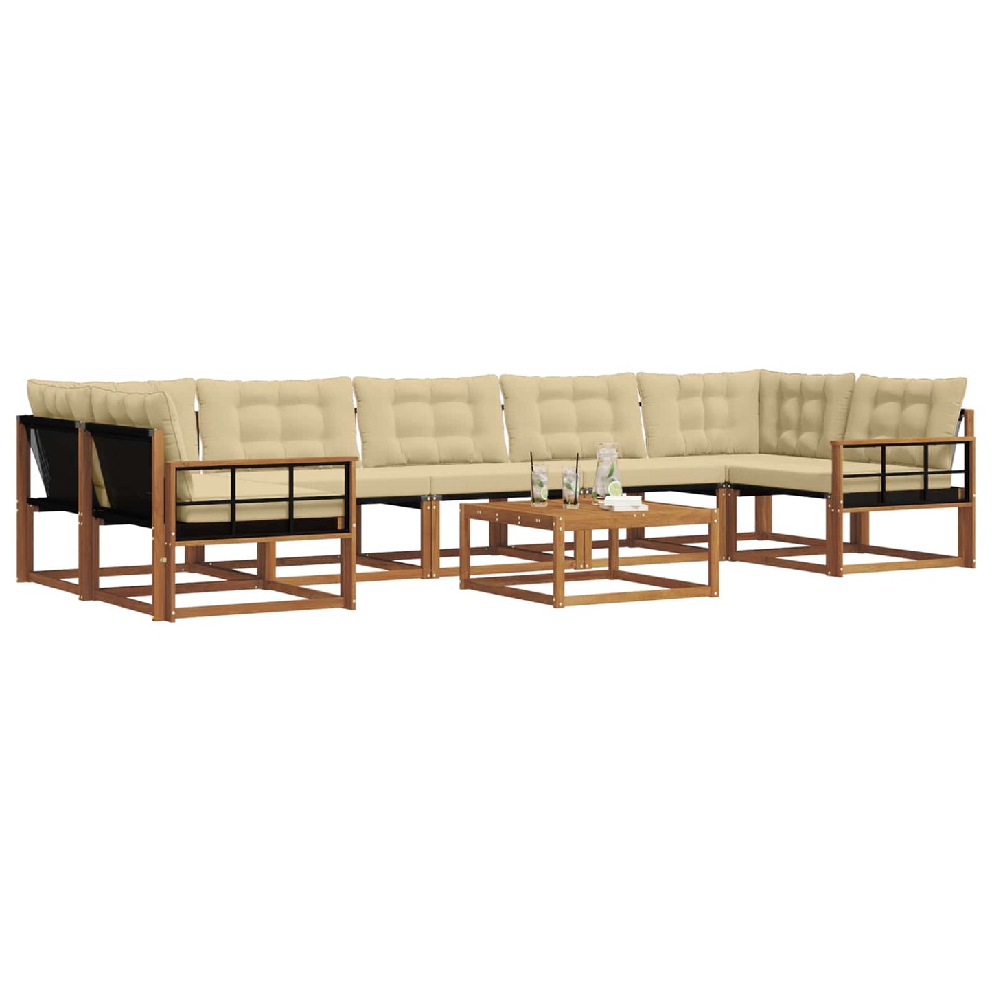vidaXL Σειρά Καναπέ Εξωτερικού με μαξιλάρι 8 pcs Φυσικό και Μπεζ