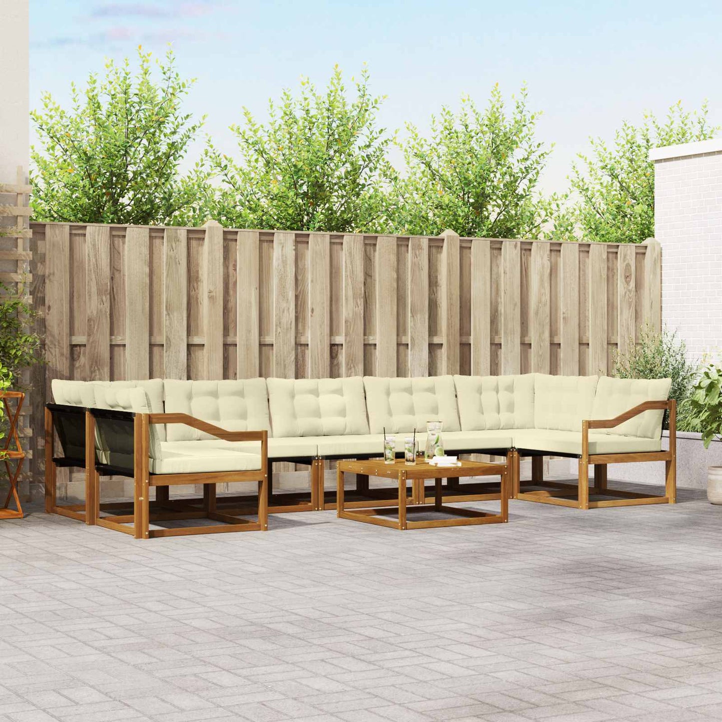 vidaXL Σειρά Καναπέ Εξωτερικού με μαξιλάρι 8 pcs Φυσικό και Κρέμα