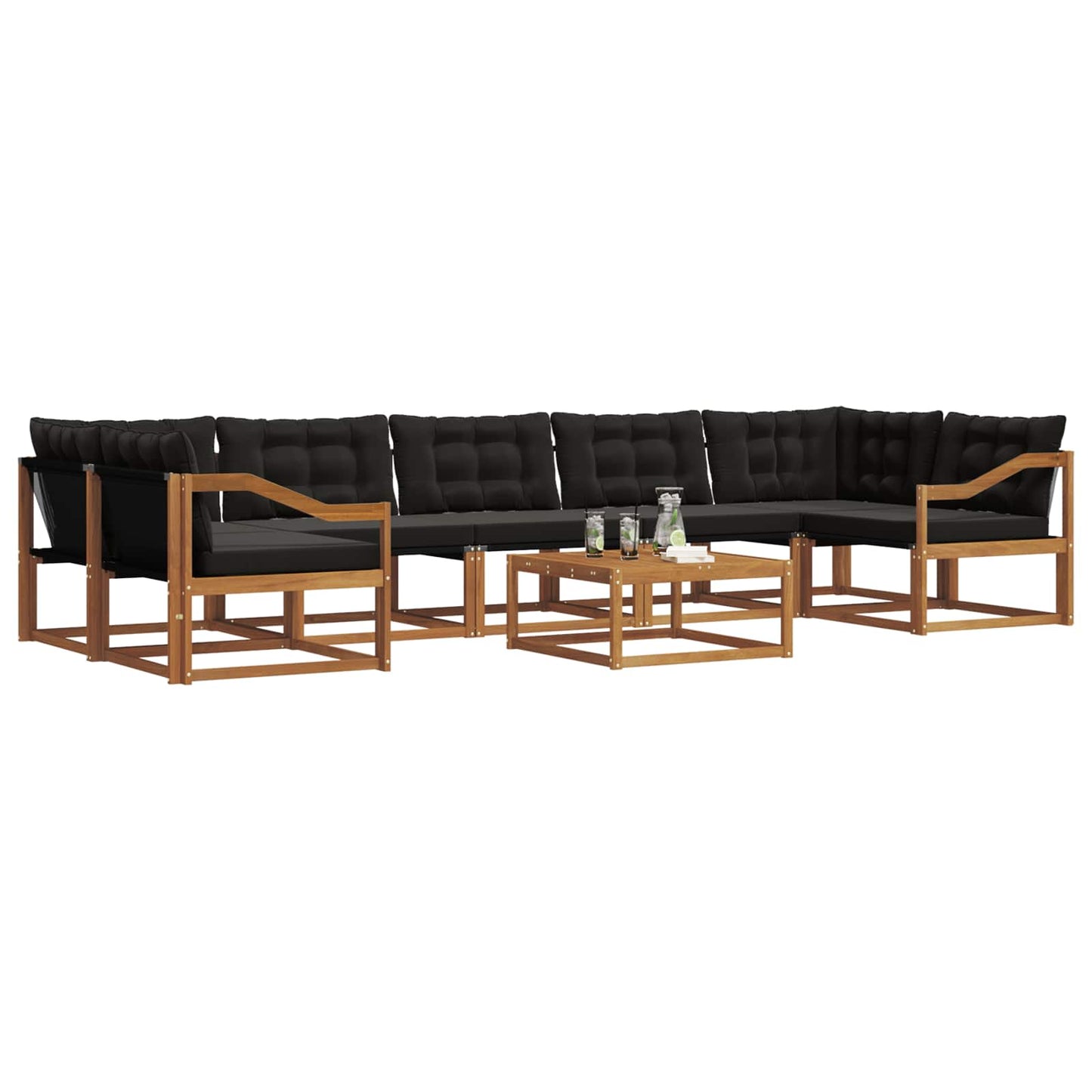 vidaXL Σειρά Καναπέ Εξωτερικού με μαξιλάρι 8 pcs Φυσικό και Μαύρο