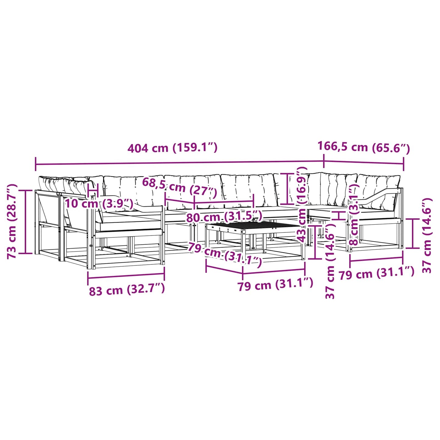 vidaXL Σειρά Καναπέ Εξωτερικού με μαξιλάρι 8 pcs Φυσικό και Μαύρο