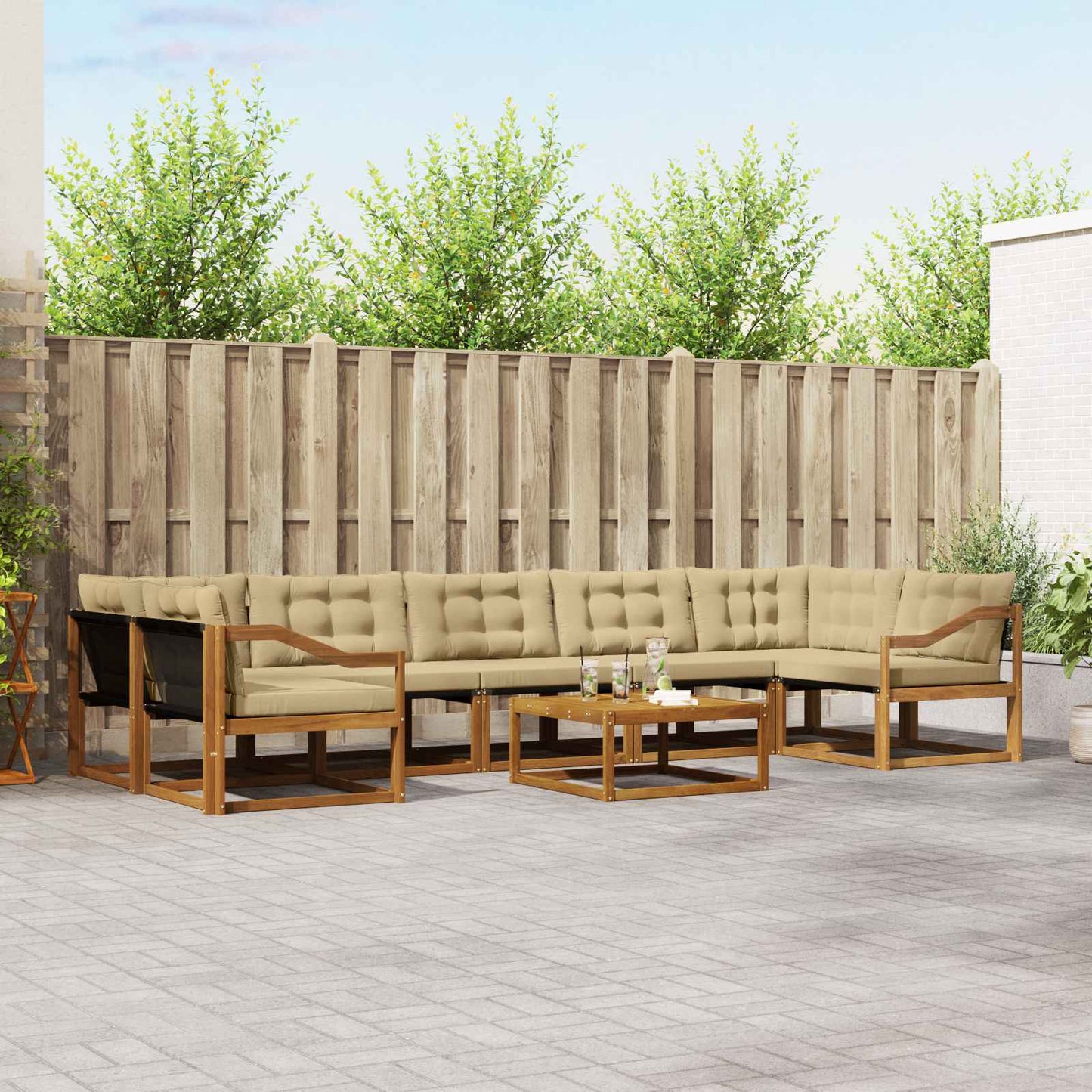vidaXL Σειρά Καναπέ Εξωτερικού με μαξιλάρι 8 pcs Φυσικό και Μπεζ