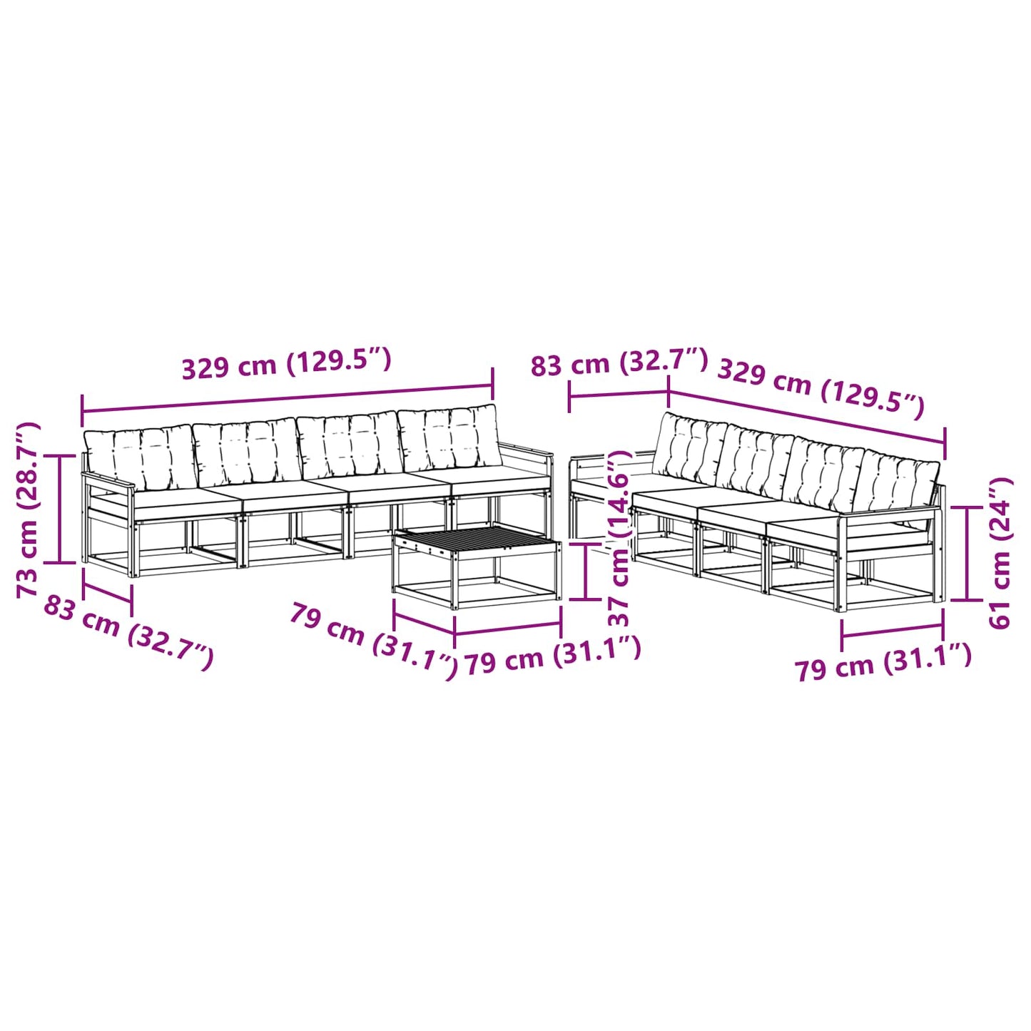 vidaXL Σειρά Καναπέ Εξωτερικού με μαξιλάρι 9 pcs Φυσικό και Κρέμα