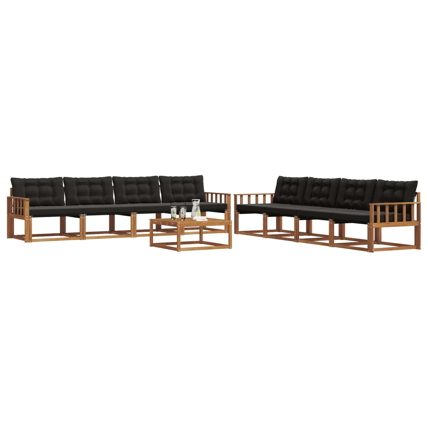 vidaXL Σειρά Καναπέ Εξωτερικού με μαξιλάρι 9 pcs Φυσικό και Μαύρο