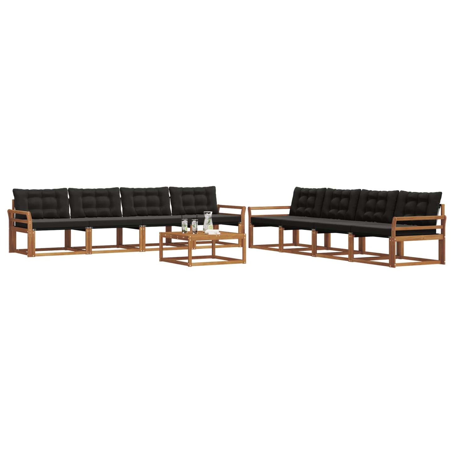 vidaXL Σειρά Καναπέ Εξωτερικού με μαξιλάρι 9 pcs Φυσικό και Μαύρο