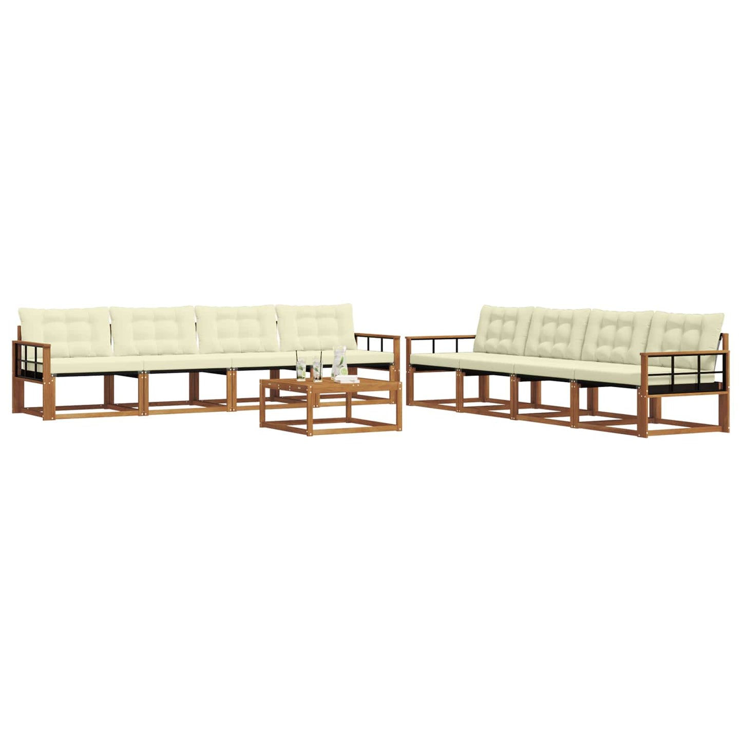 vidaXL Σειρά Καναπέ Εξωτερικού με μαξιλάρι 9 pcs Φυσικό και Κρέμα
