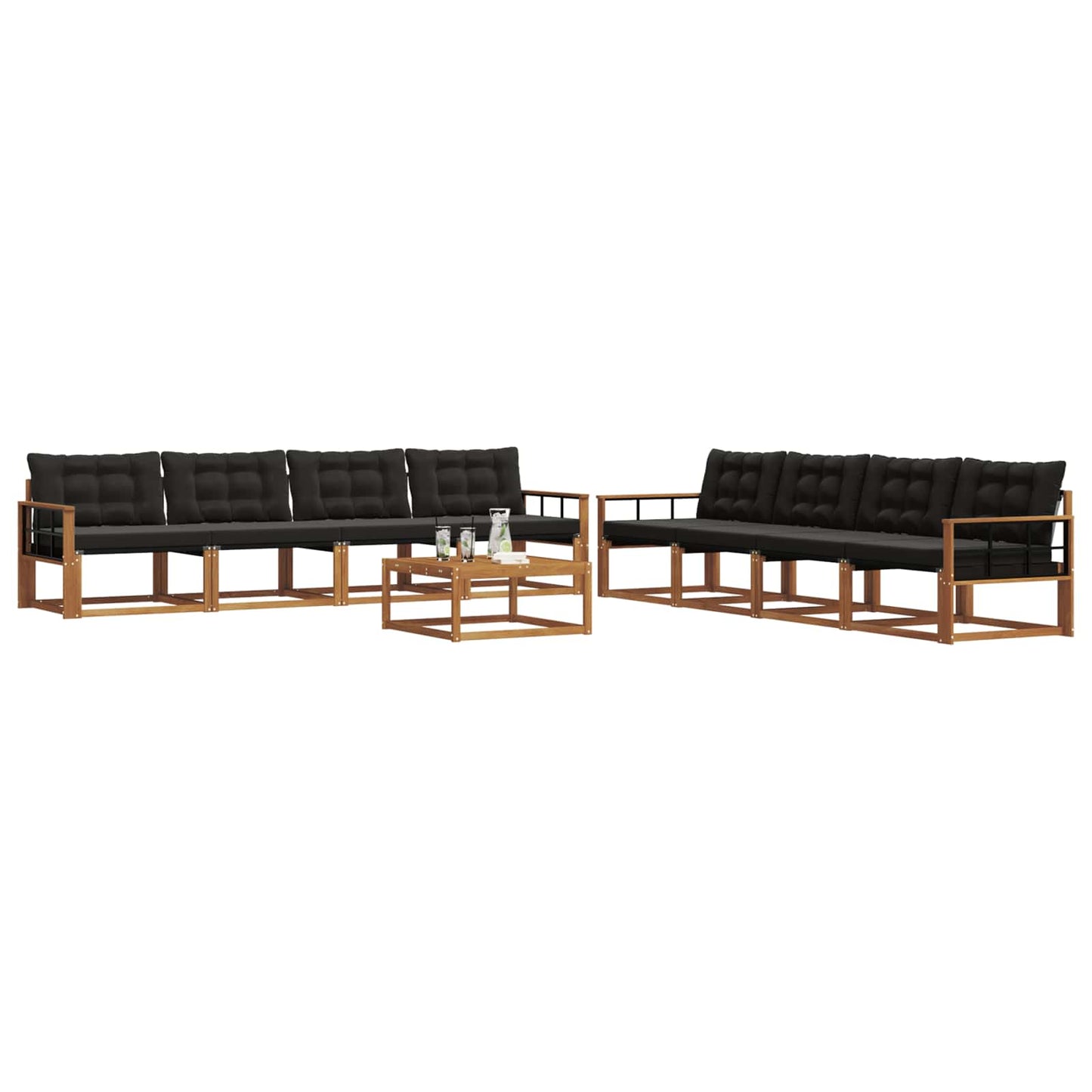 vidaXL Σειρά Καναπέ Εξωτερικού με μαξιλάρι 9 pcs Φυσικό και Μαύρο