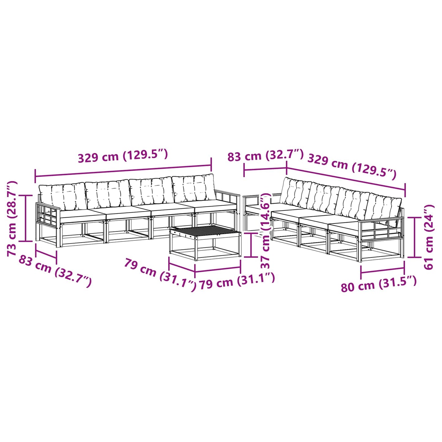 vidaXL Σειρά Καναπέ Εξωτερικού με μαξιλάρι 9 pcs Φυσικό και Μαύρο