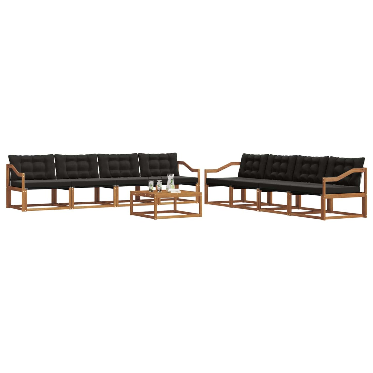vidaXL Σειρά Καναπέ Εξωτερικού με μαξιλάρι 9 pcs Φυσικό και Μαύρο