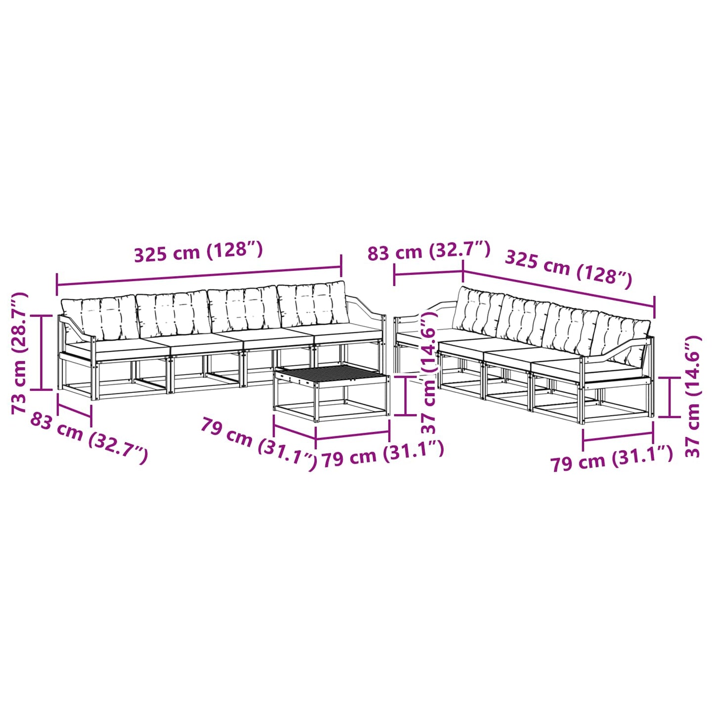vidaXL Σειρά Καναπέ Εξωτερικού με μαξιλάρι 9 pcs Φυσικό και Μαύρο
